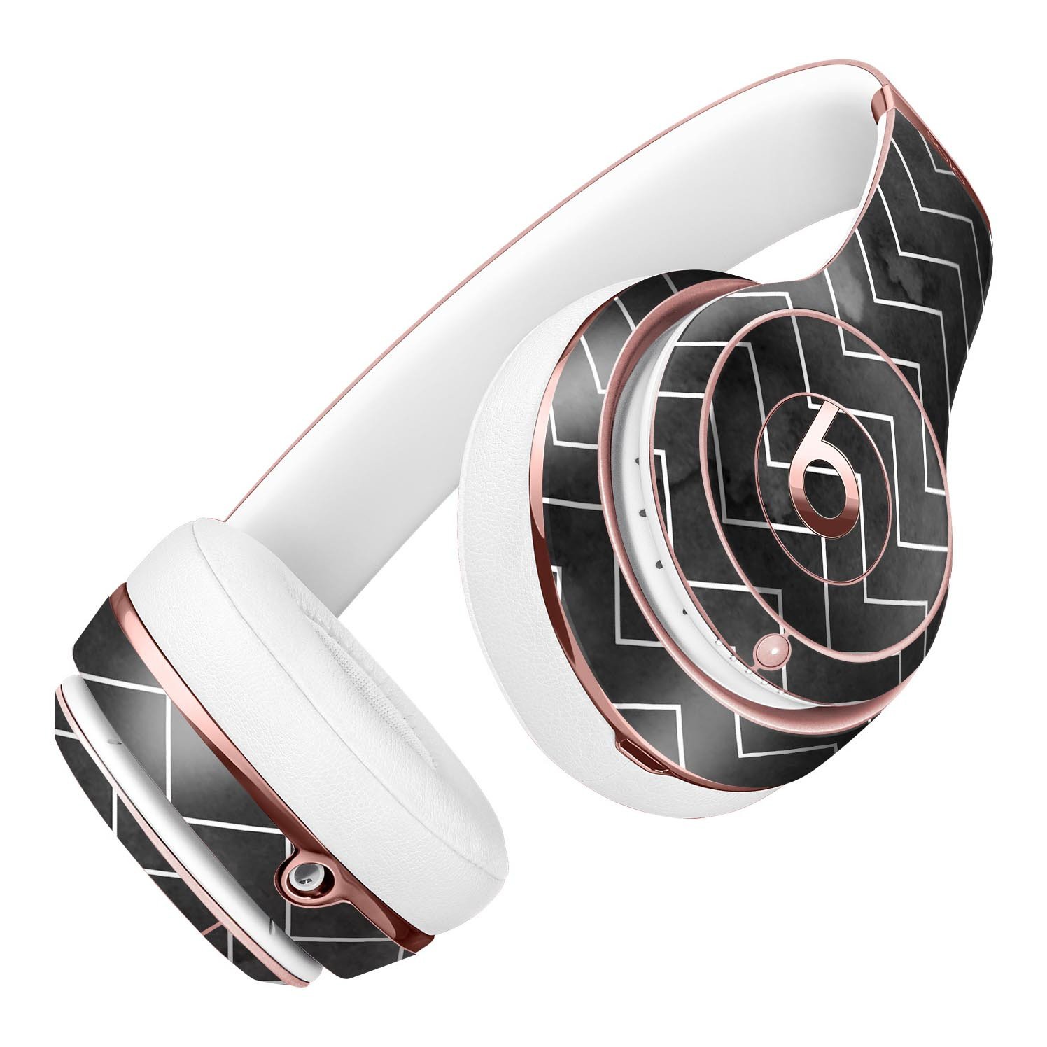 Black Watercolor with White Chevron Full-Body Skin Kit for Beats by Dre Solo 3 Wireless Headphones, showcasing stylish design and premium vinyl material.