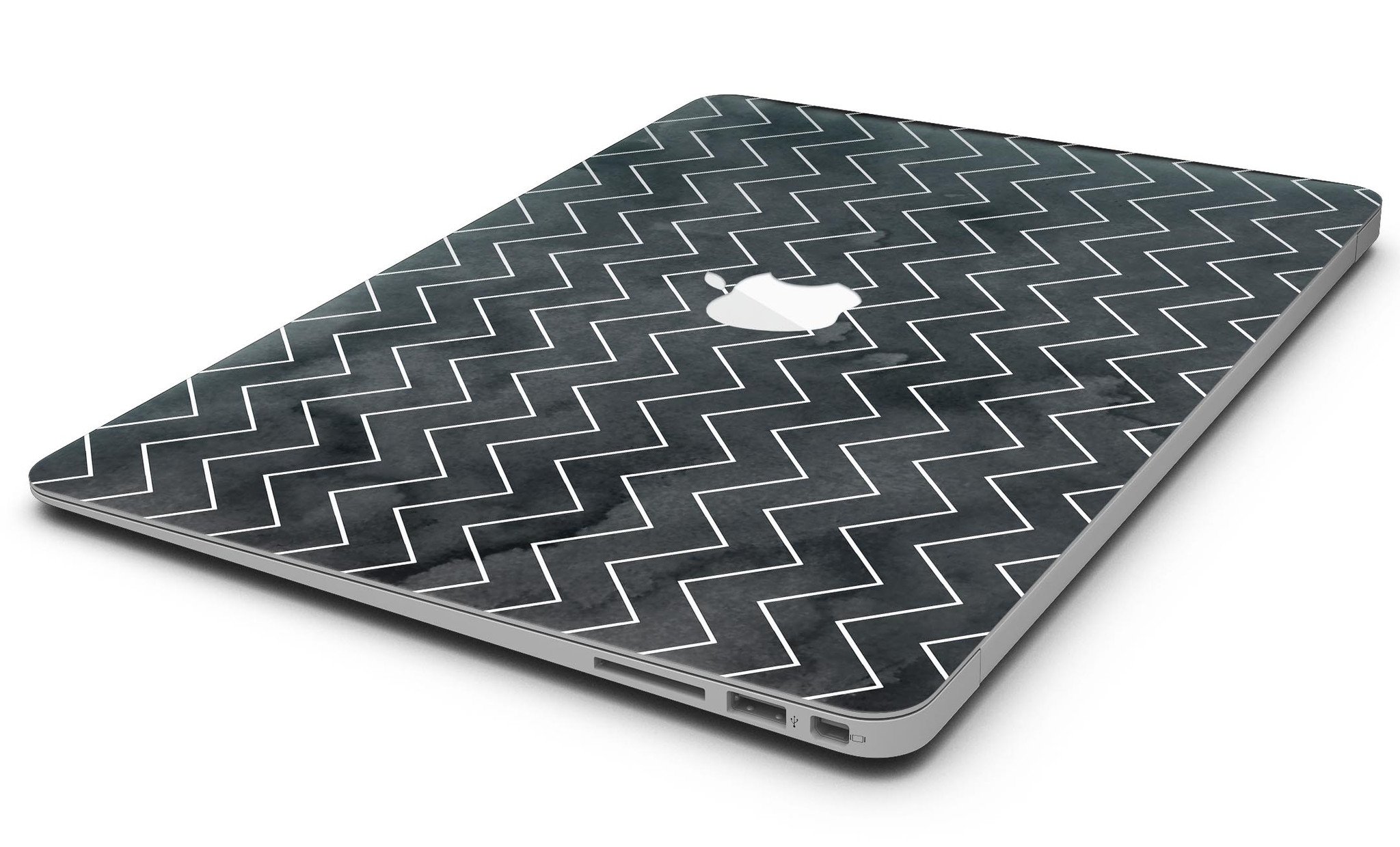 Black Watercolor MacBook Air skin featuring a white chevron pattern, showcasing a stylish and protective design.