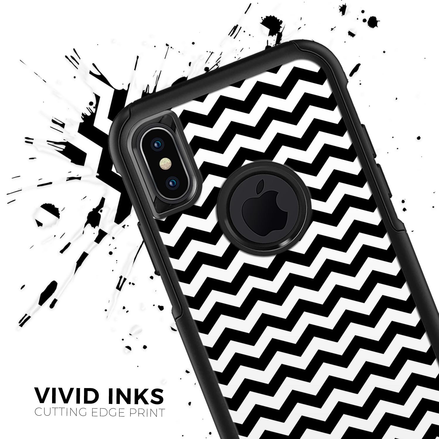 Black & White Chevron Pattern V2 Skin Kit for iPhone OtterBox, showcasing a stylish chevron design on a protective skin.