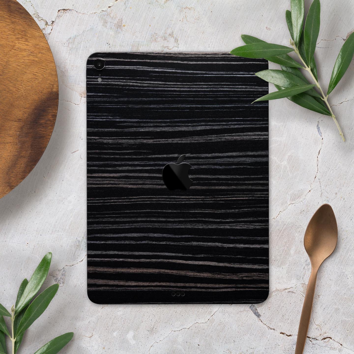 Black Wood Texture skin decal for Apple iPad Pro, showcasing a stylish wood grain design.