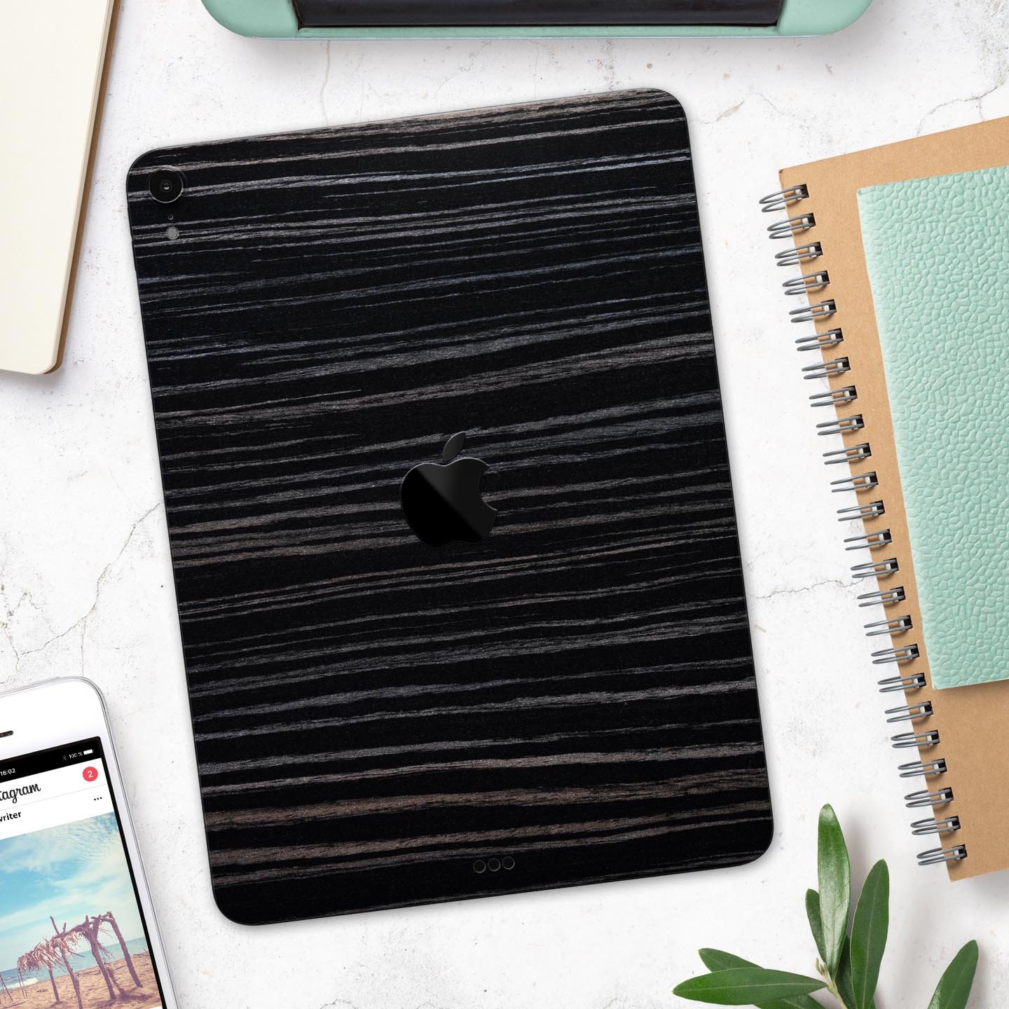 Black Wood Texture skin decal for Apple iPad Pro, showcasing a stylish wood grain design.