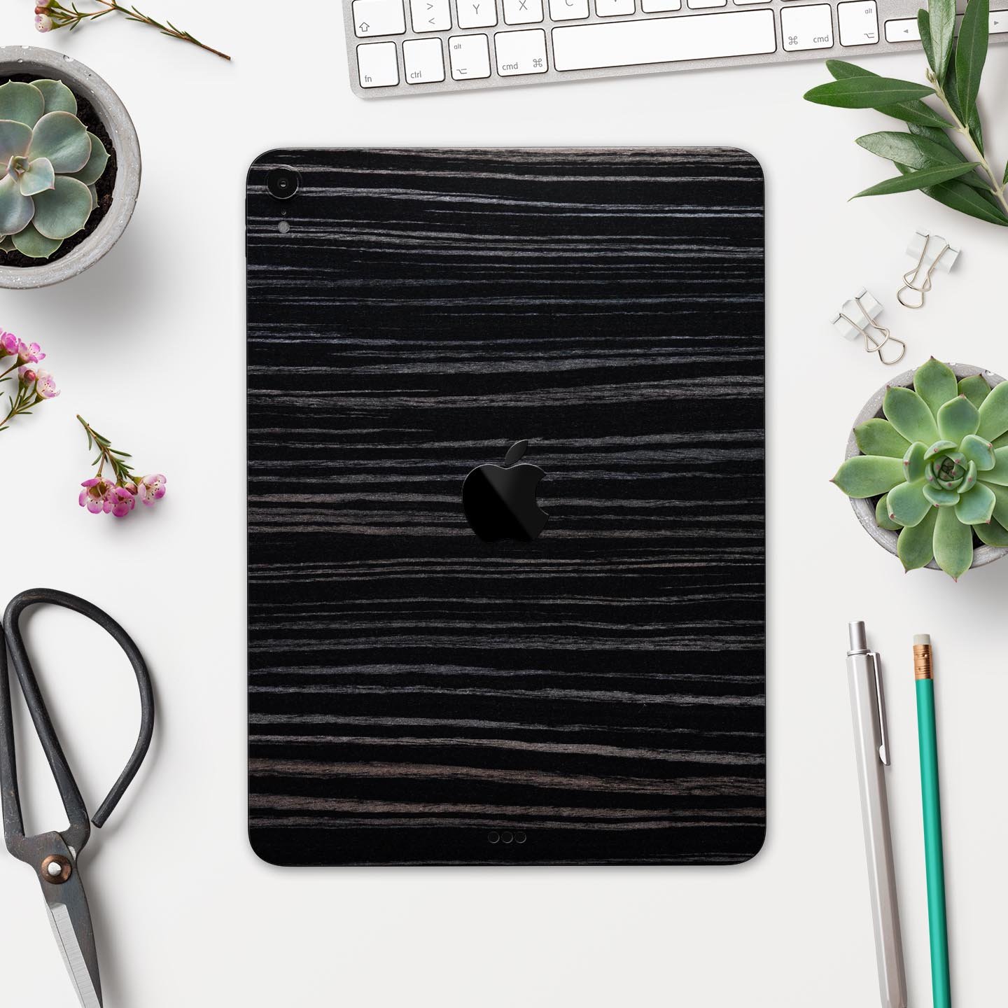 Black Wood Texture skin decal for Apple iPad Pro, showcasing a stylish wood grain design.