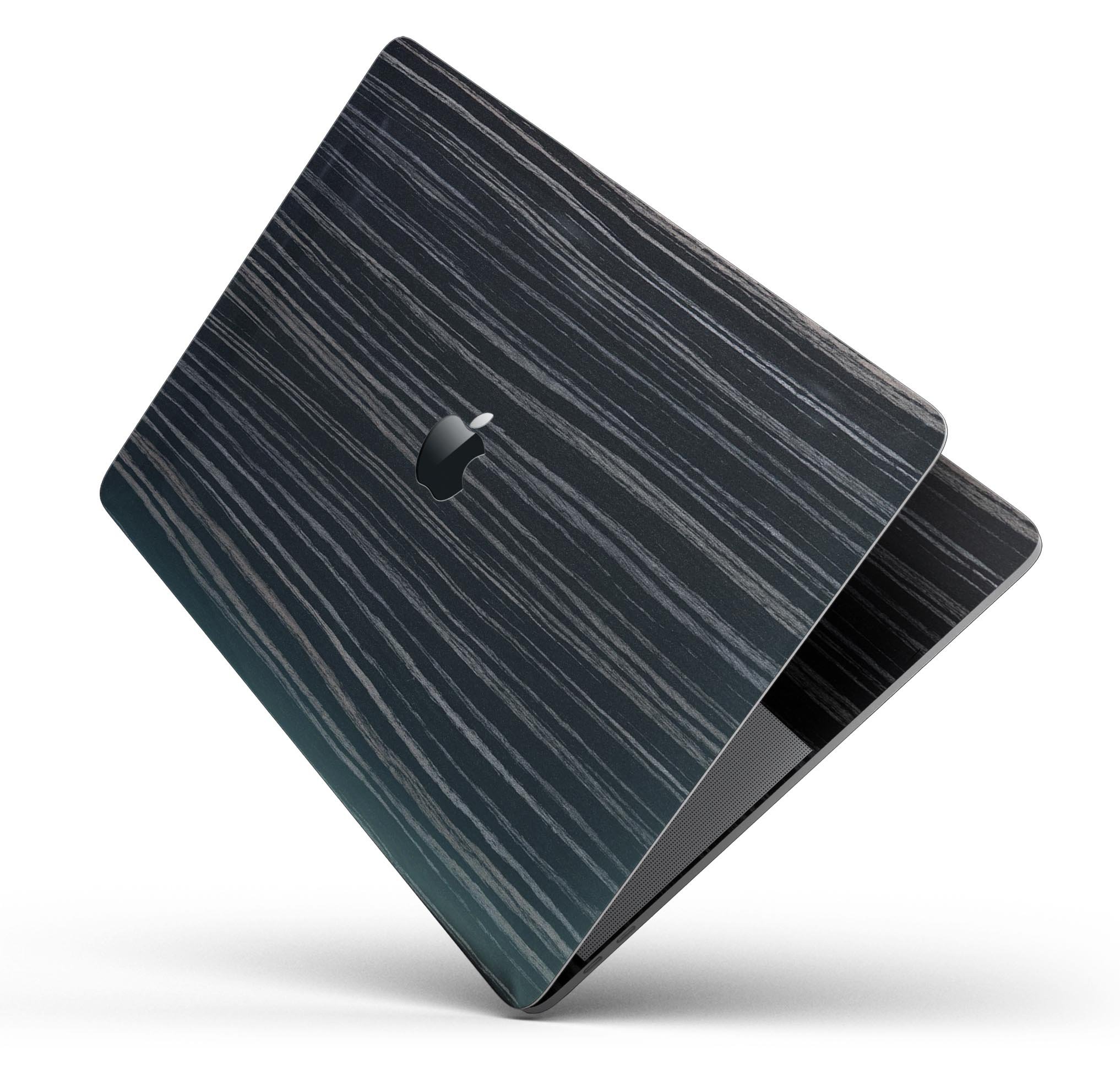 Black Wood Texture Skin Decal Wrap Kit for MacBook, showcasing a stylish wood finish that protects the device.