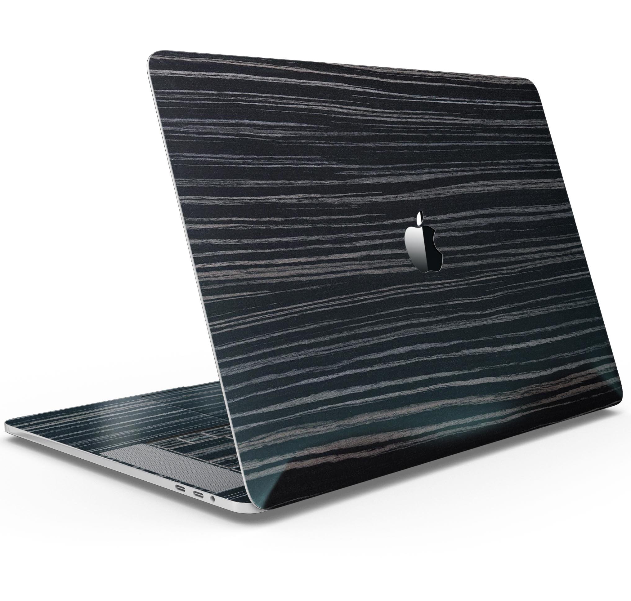 Black Wood Texture Skin Decal Wrap Kit for MacBook, showcasing a stylish wood finish that protects the device.