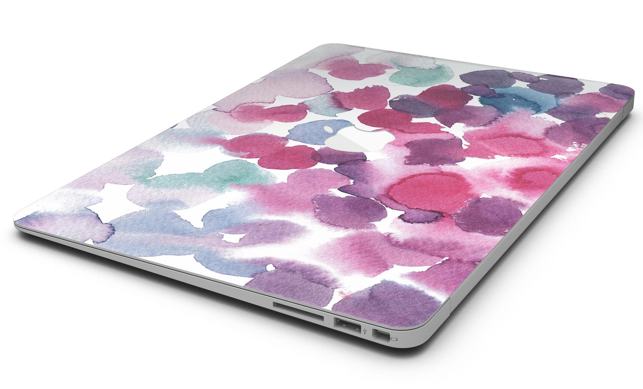 Blot 4 Absorbed Watercolor Texture skin applied to a MacBook Air, showcasing vibrant colors and a sleek design.
