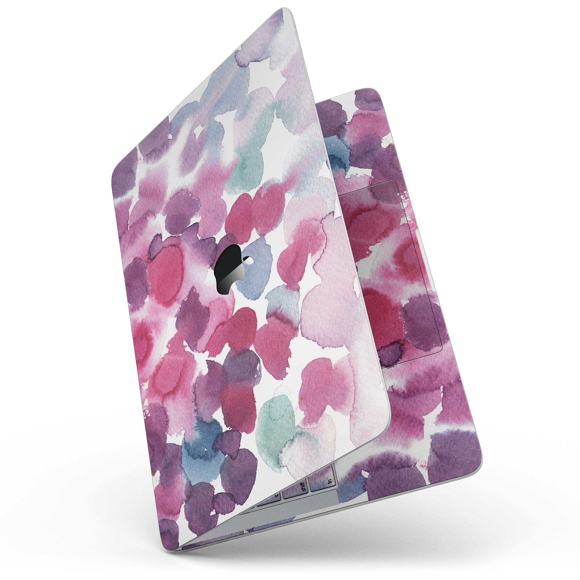 Blot 4 Absorbed Watercolor Texture skin applied to a MacBook Pro with Touch Bar, showcasing vibrant colors and a sleek design.