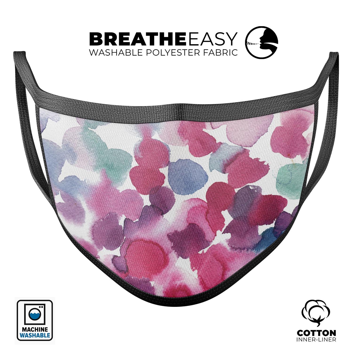 Blot 4 Absorbed Watercolor Texture face mask showcasing vibrant colors and adjustable ear loops, made in the USA.