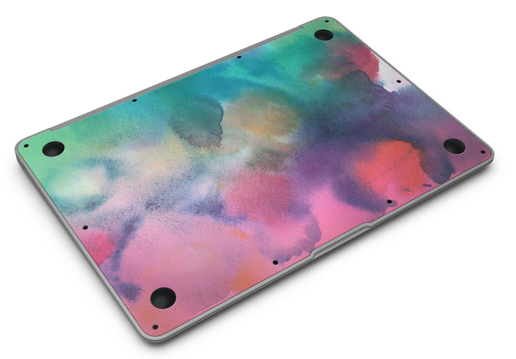 Blotted 534 Absorbed Watercolor Texture skin applied to a MacBook Air, showcasing vibrant colors and a sleek design.