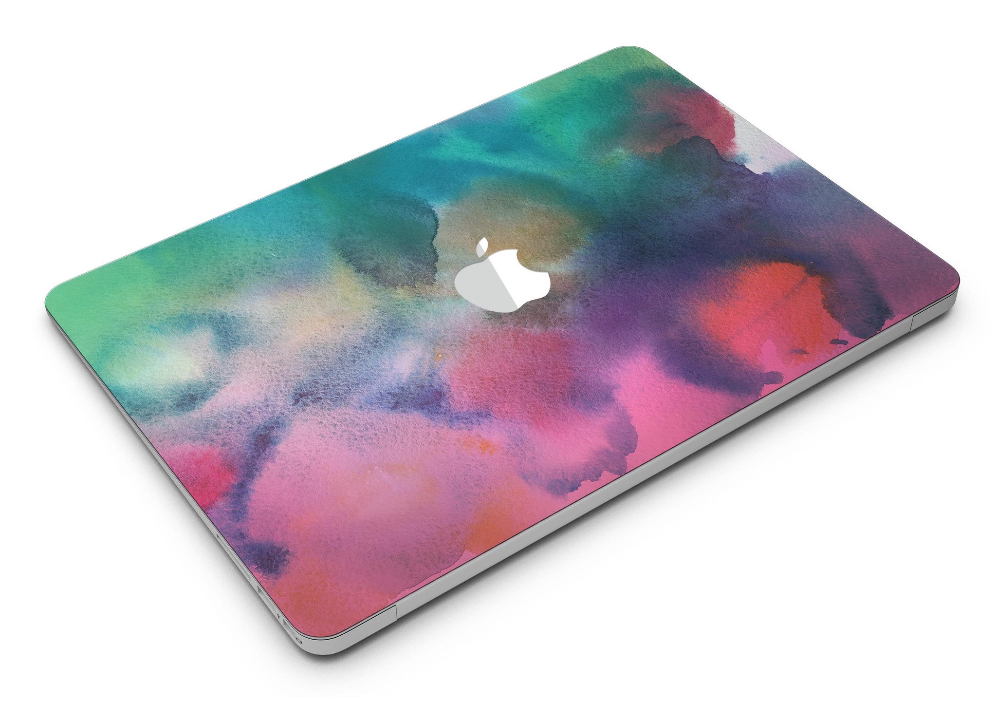 Blotted 534 Absorbed Watercolor Texture skin applied to a MacBook Air, showcasing vibrant colors and a sleek design.