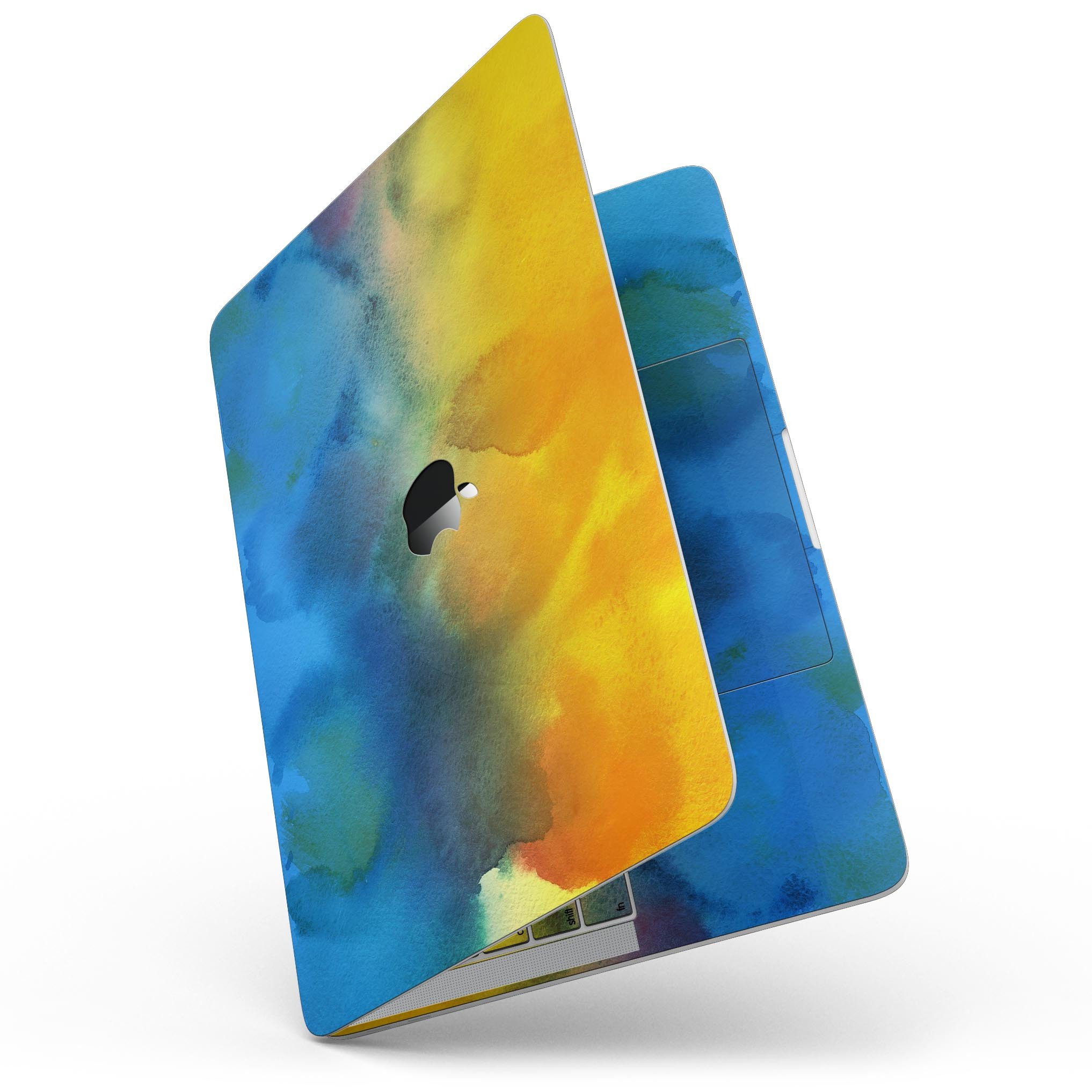 Blotted 64 Absorbed Watercolor Texture skin applied on a MacBook Pro with Touch Bar, showcasing vibrant colors and a sleek design.