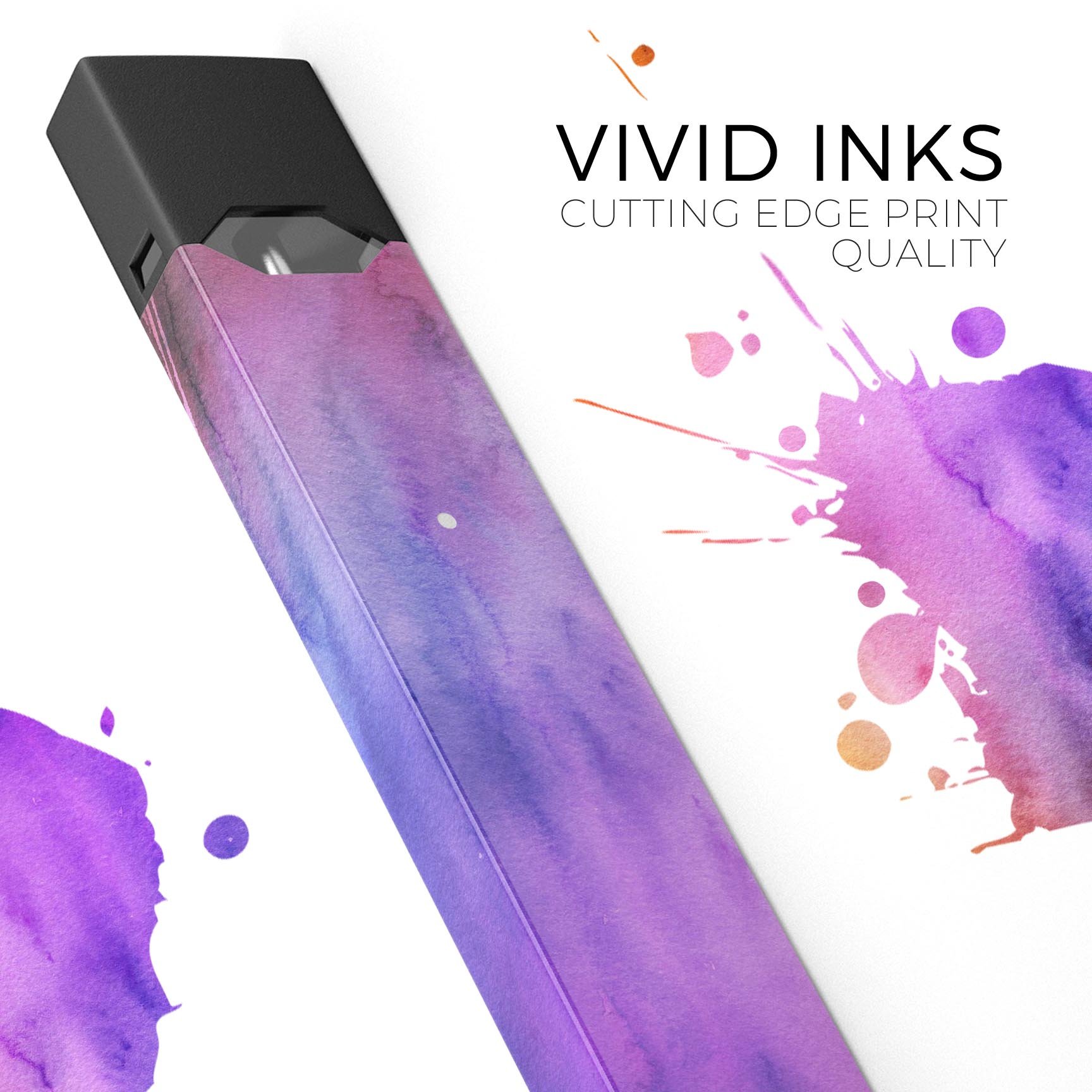 Blotted 6482 Absorbed Watercolor Texture decal applied on a JUUL vaping device, showcasing vibrant colors and a smooth finish.