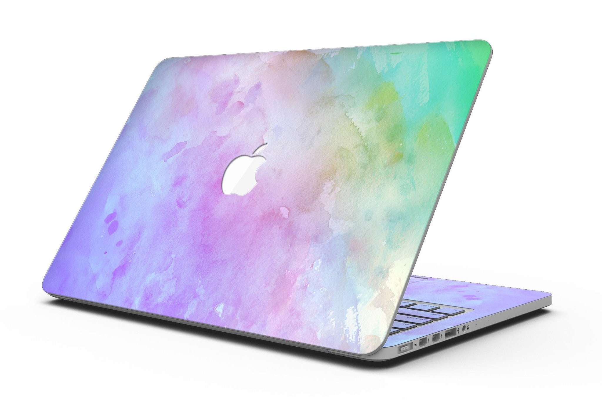Blotted 6752 Absorbed Watercolor Texture skin applied to a MacBook Pro with Retina Display, showcasing vibrant colors and a sleek design.