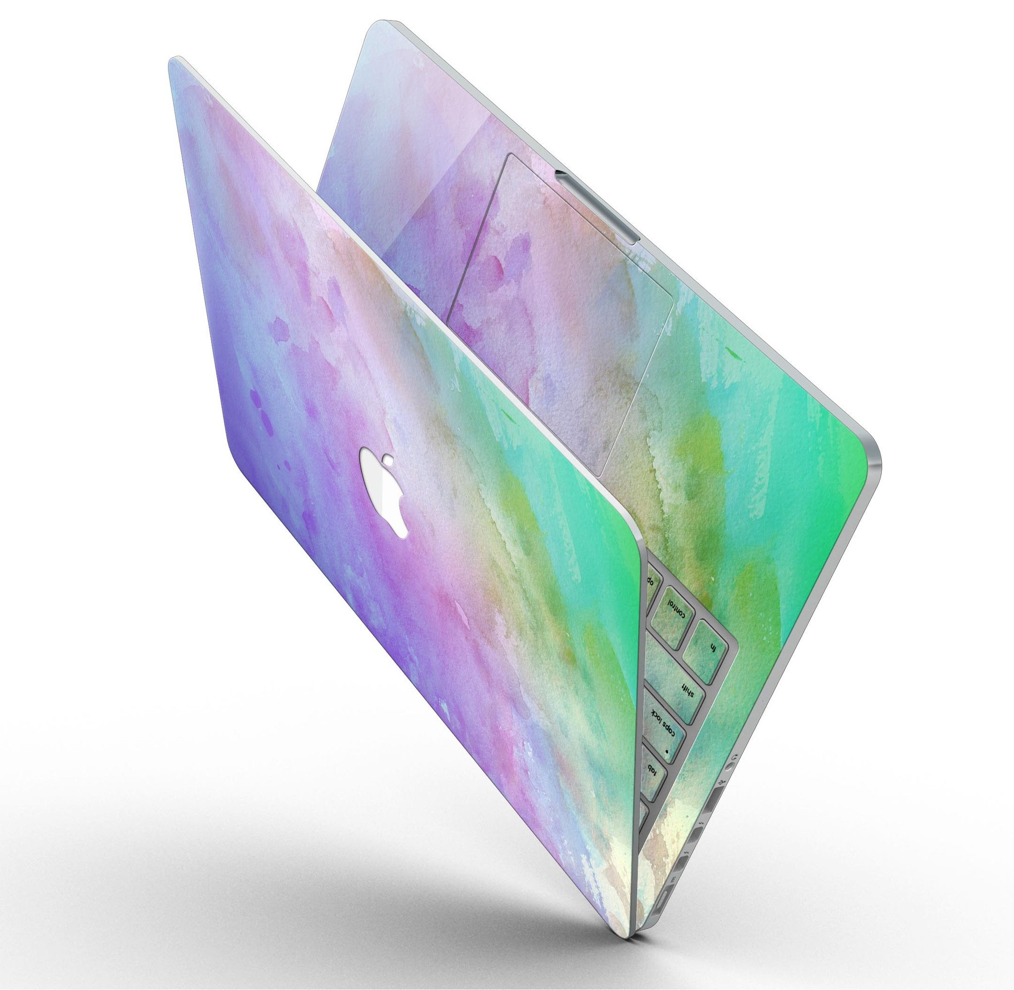 Blotted 6752 Absorbed Watercolor Texture skin applied to a MacBook Pro with Retina Display, showcasing vibrant colors and a sleek design.