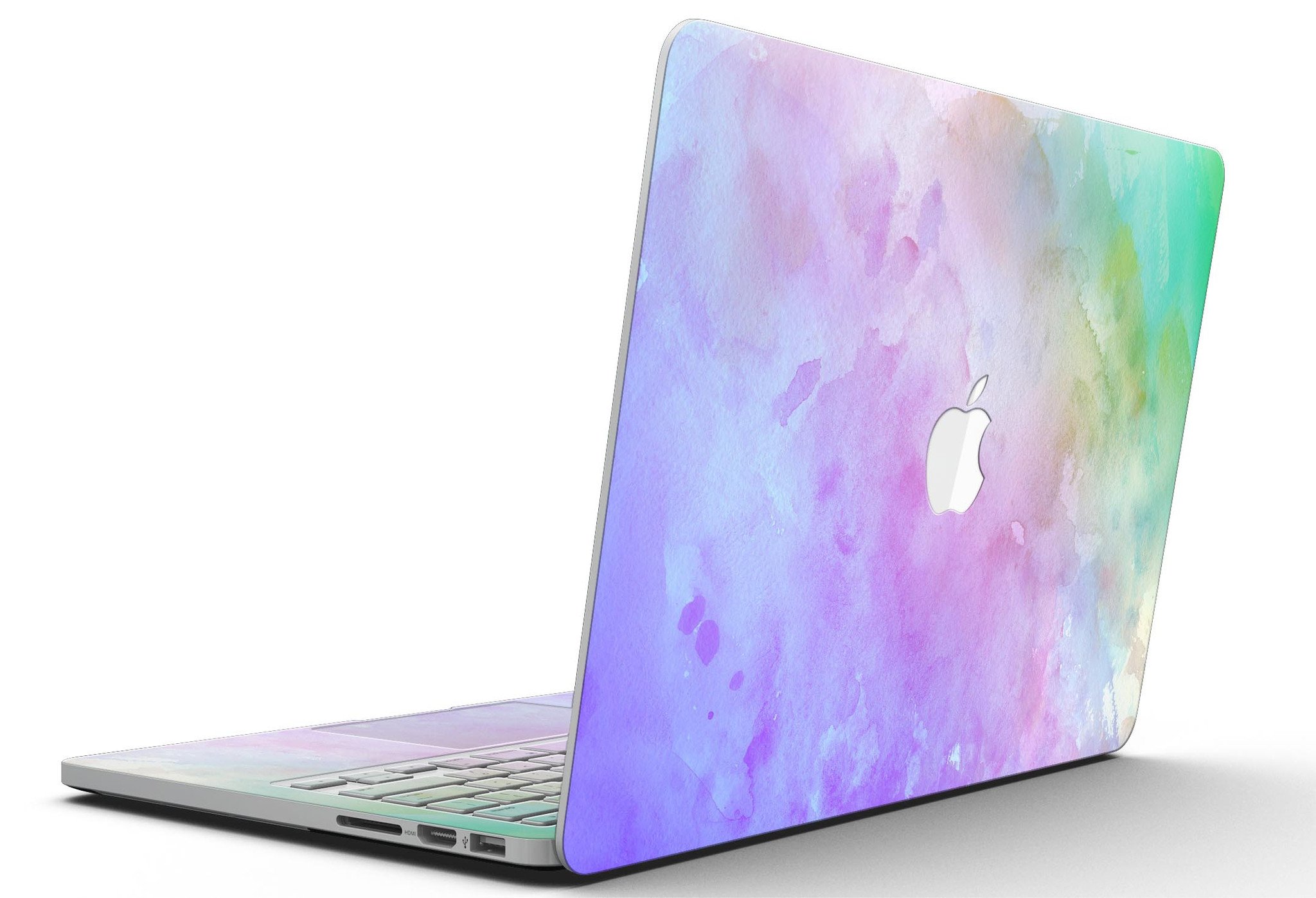 Blotted 6752 Absorbed Watercolor Texture skin applied to a MacBook Pro with Retina Display, showcasing vibrant colors and a sleek design.
