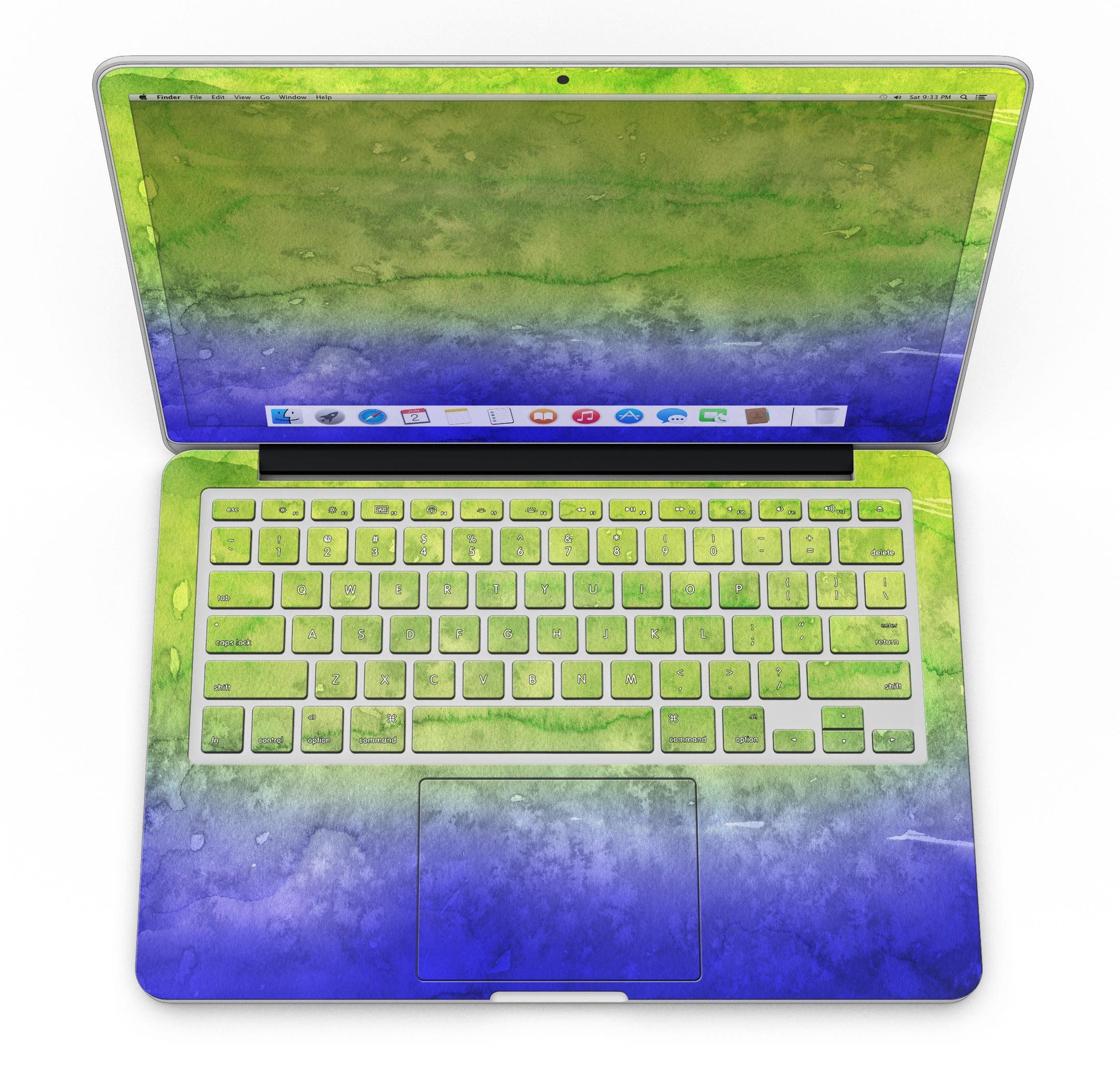 Blotted Blue 73 Absorbed Watercolor Texture skin for MacBook Pro with Retina Display, showcasing vibrant watercolor design and premium vinyl material.