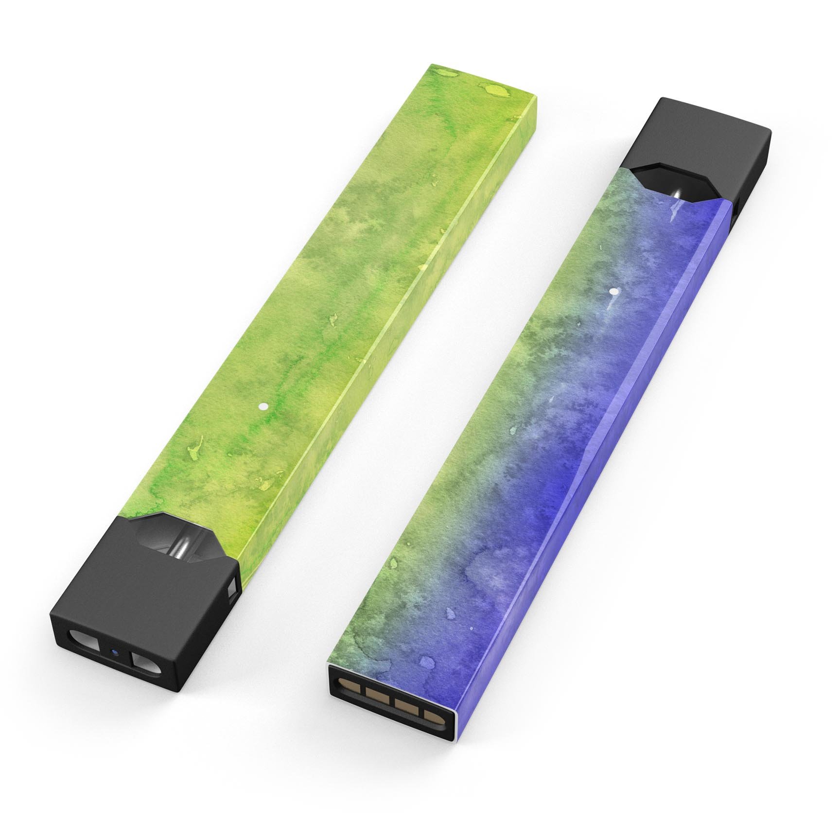 Blotted Blue 73 Absorbed Watercolor Texture decal for JUUL vaping device, showcasing vibrant colors and a sleek design.