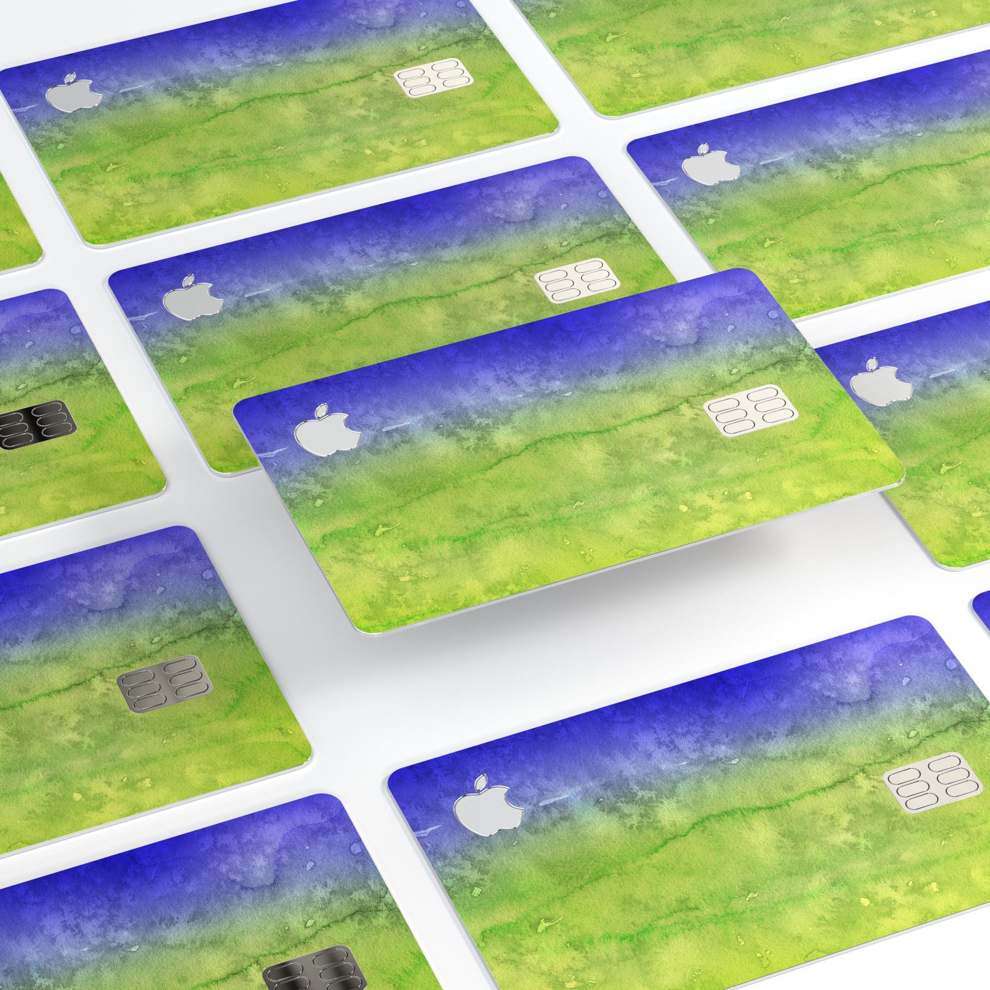 Blotted Blue 73 Absorbed Watercolor Texture decal on an Apple Card, showcasing its vibrant design and premium quality.
