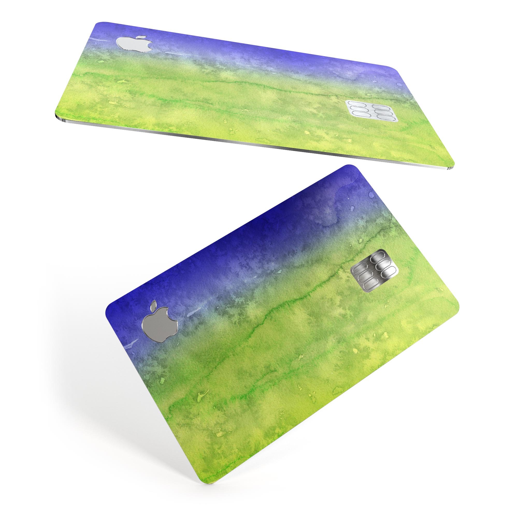 Blotted Blue 73 Absorbed Watercolor Texture decal on an Apple Card, showcasing its vibrant design and premium quality.