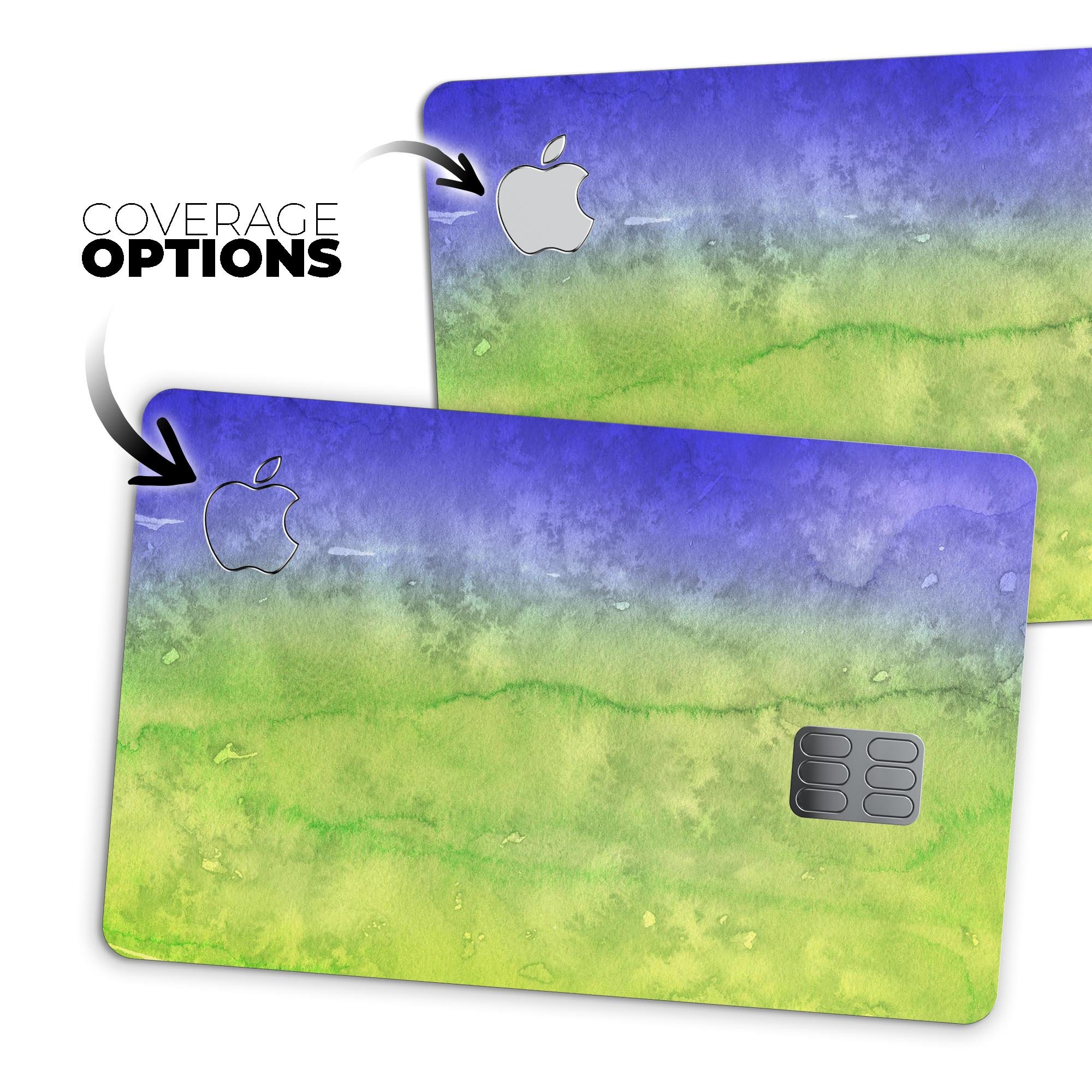 Blotted Blue 73 Absorbed Watercolor Texture decal on an Apple Card, showcasing its vibrant design and premium quality.