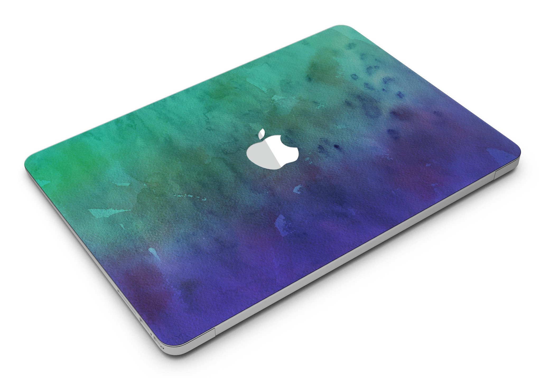 Blotted Green 97 Absorbed Watercolor Texture MacBook Air Skin Kit showcasing vibrant watercolor design on premium vinyl.