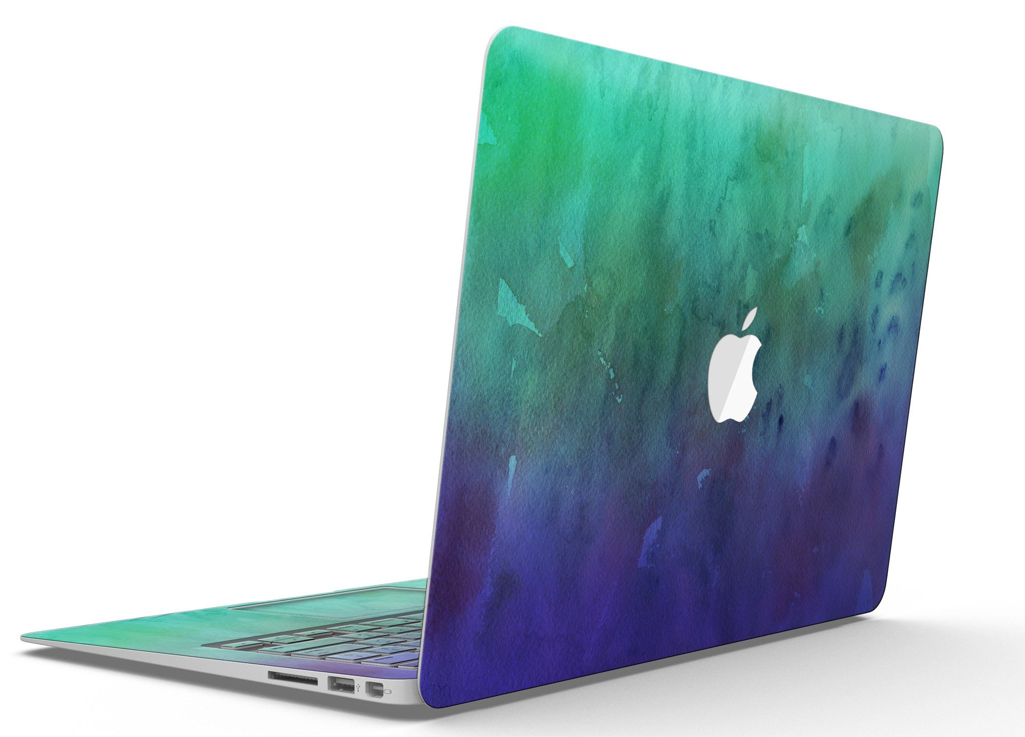 Blotted Green 97 Absorbed Watercolor Texture MacBook Air Skin Kit showcasing vibrant watercolor design on premium vinyl.