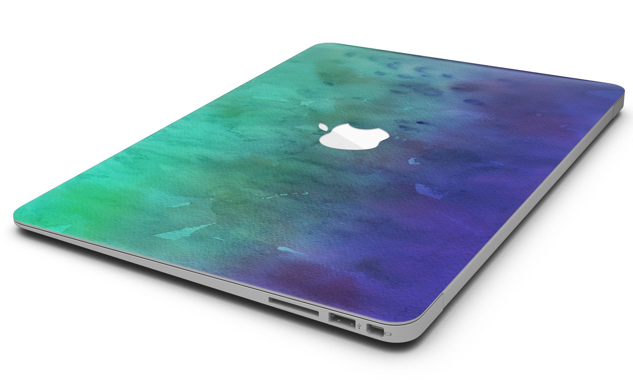 Blotted Green 97 Absorbed Watercolor Texture MacBook Air Skin Kit showcasing vibrant watercolor design on premium vinyl.