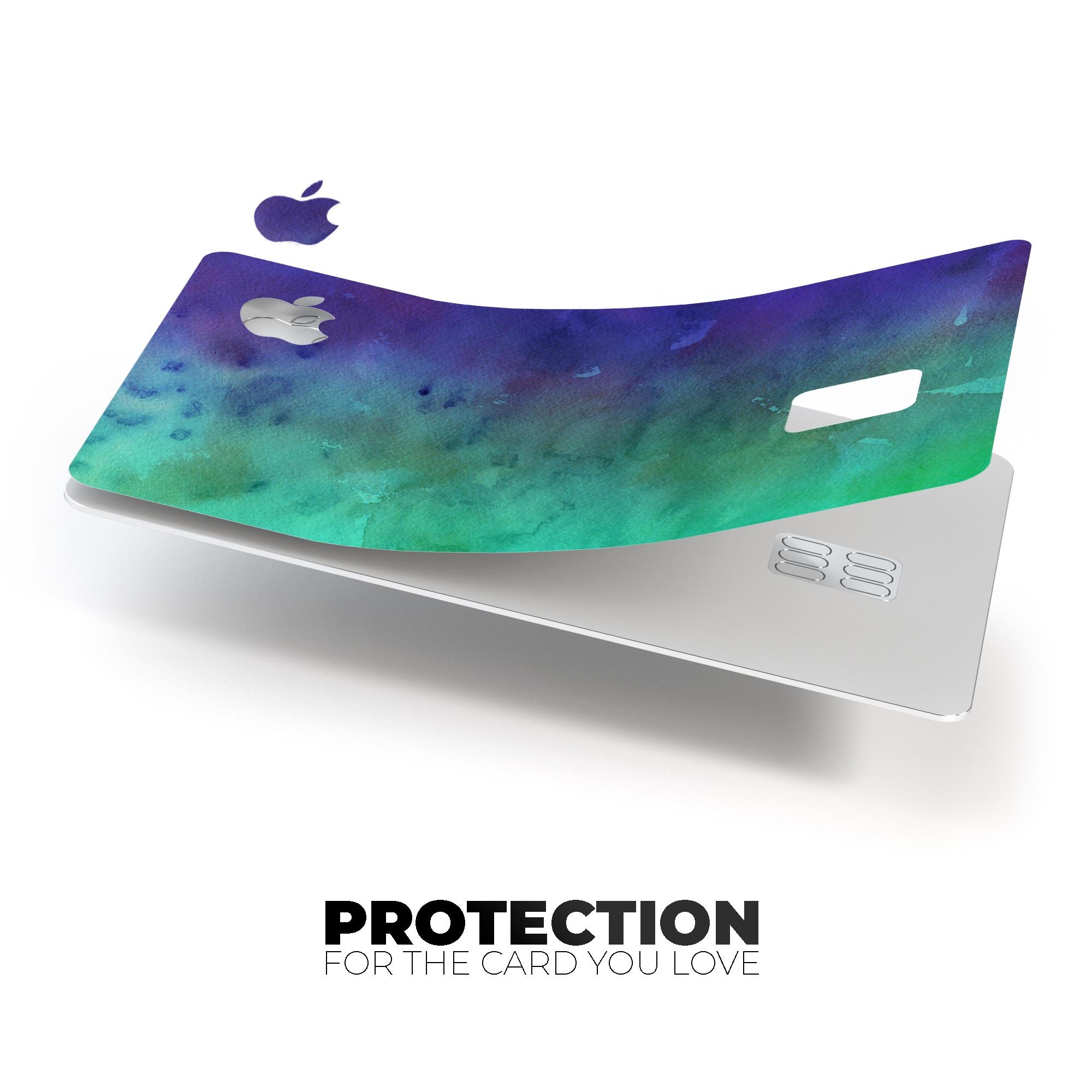 Blotted Green 97 Absorbed Watercolor Texture skin for Apple Card, showcasing vibrant colors and premium vinyl material.