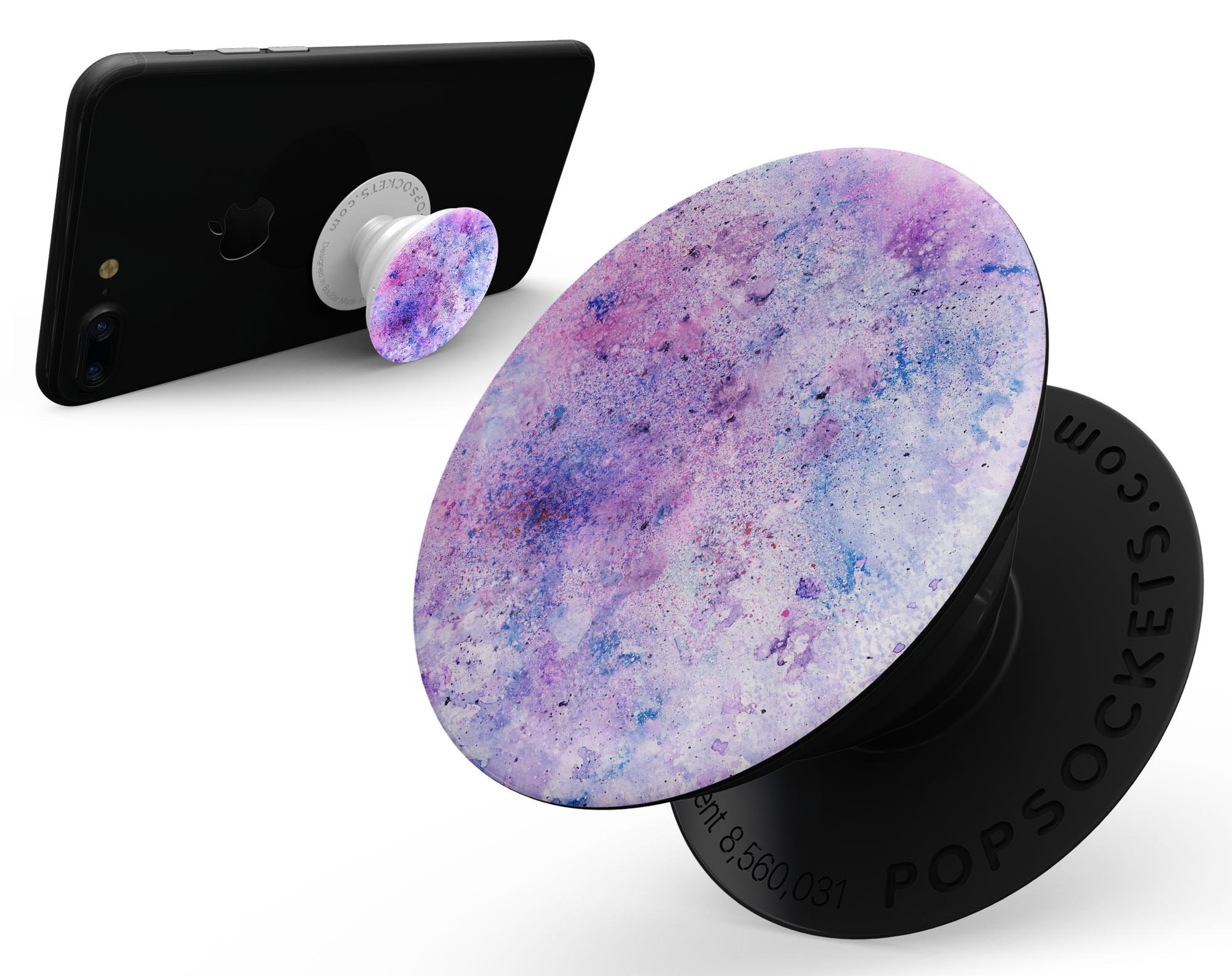 Blotted pink and purple texture skin kit for PopSockets, showcasing vibrant colors and a stylish design.
