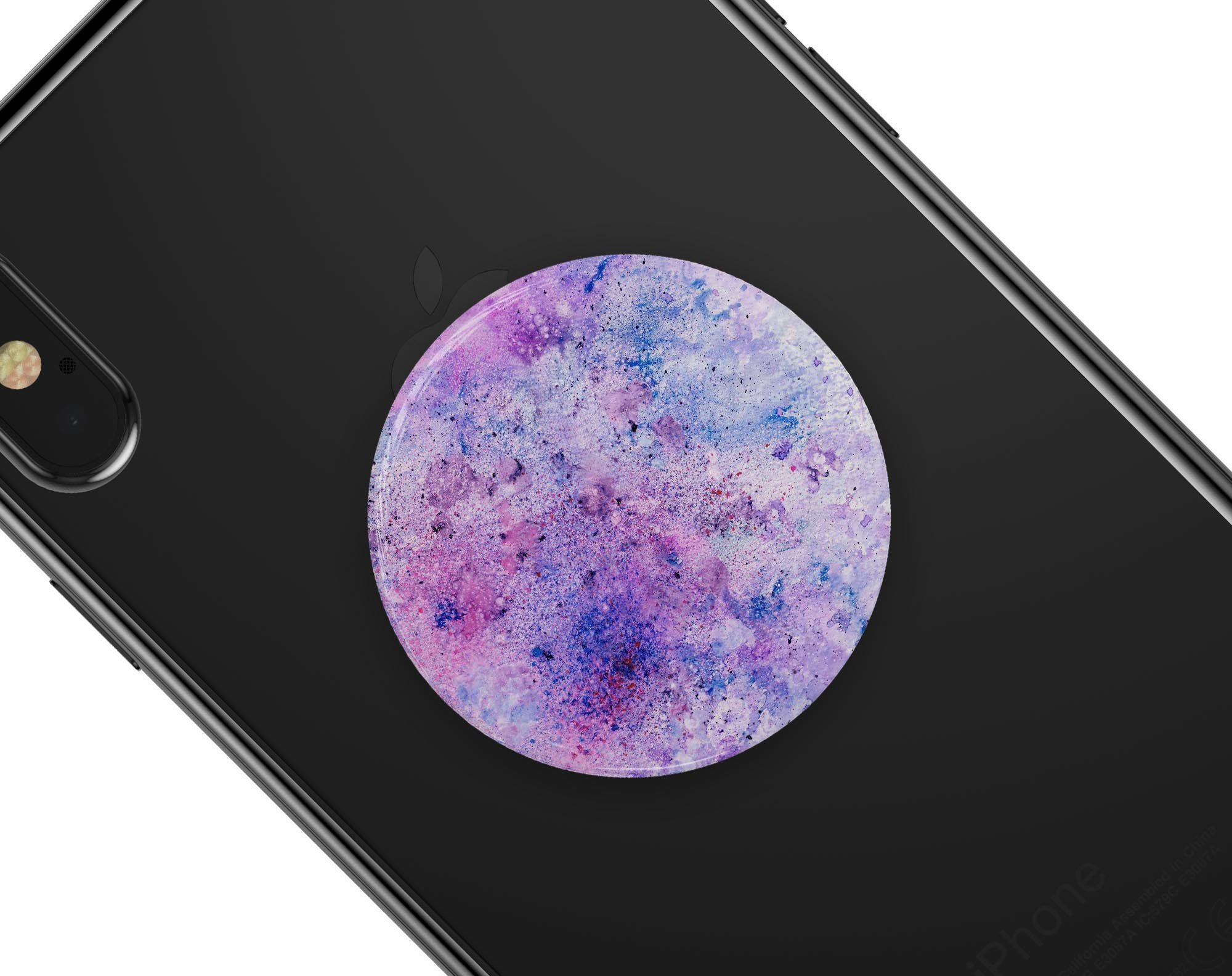 Blotted pink and purple texture skin kit for PopSockets, showcasing vibrant colors and a stylish design.
