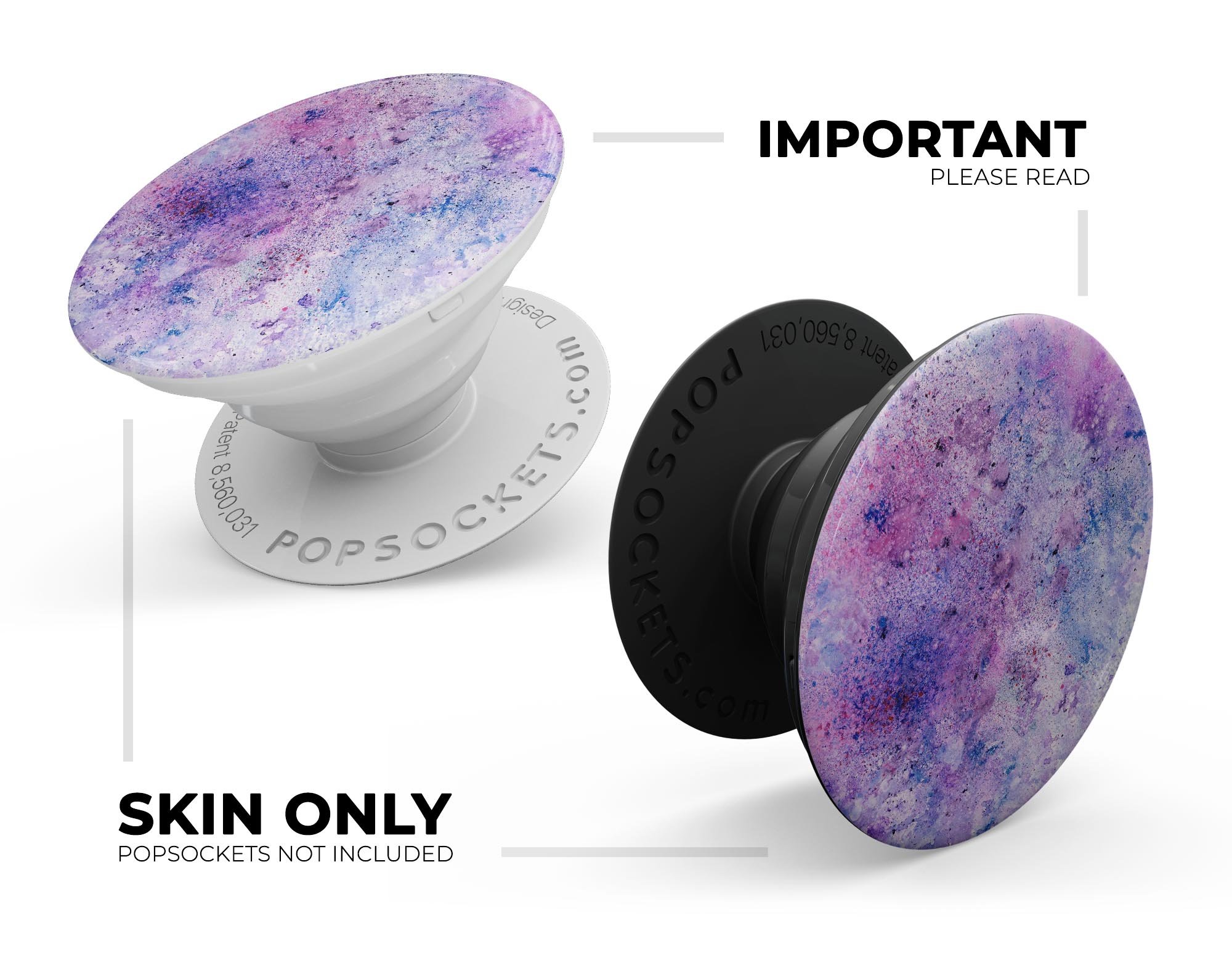 Blotted pink and purple texture skin kit for PopSockets, showcasing vibrant colors and a stylish design.