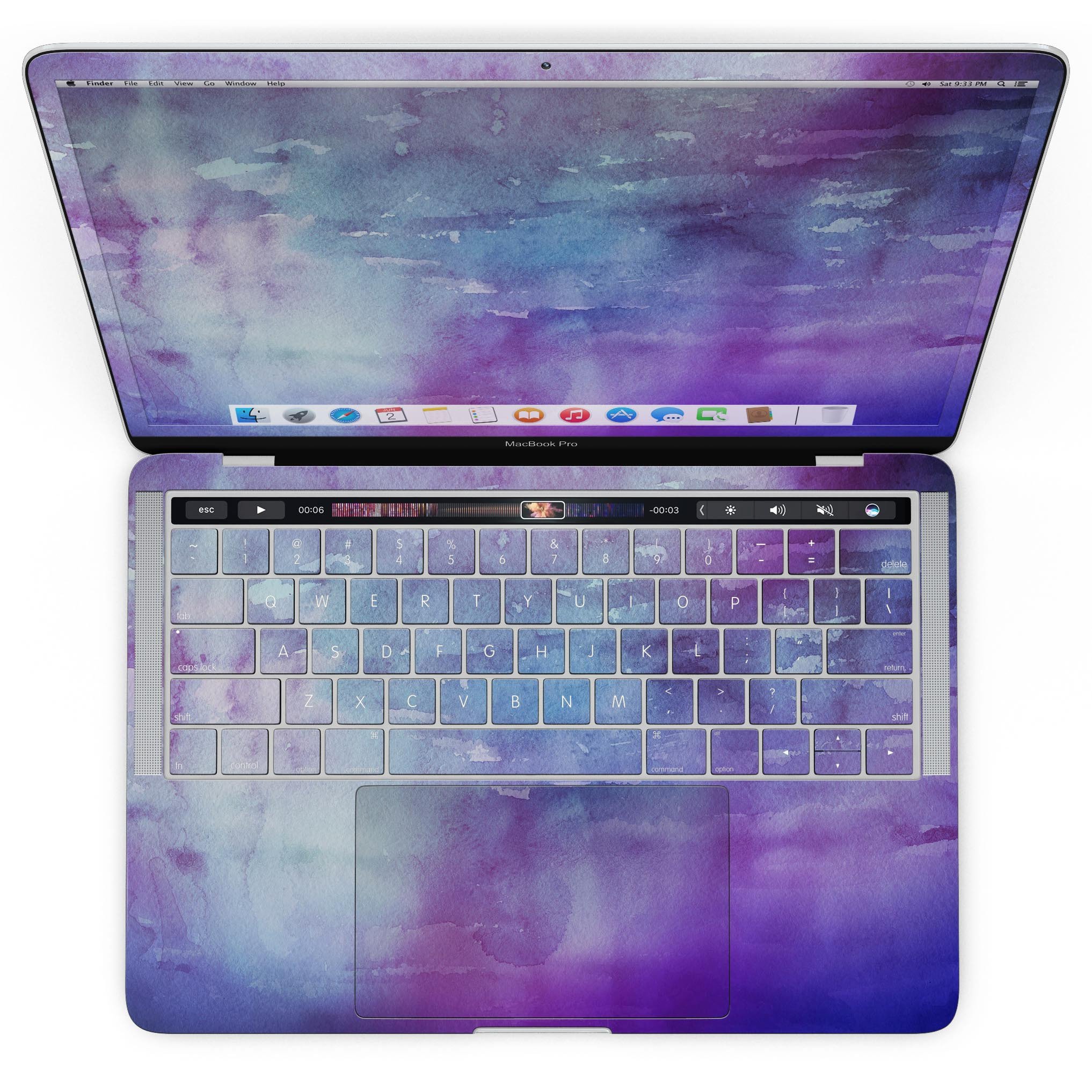 Blotted Purple 896 Absorbed Watercolor Texture skin for MacBook Pro, showcasing vibrant colors and a sleek design.