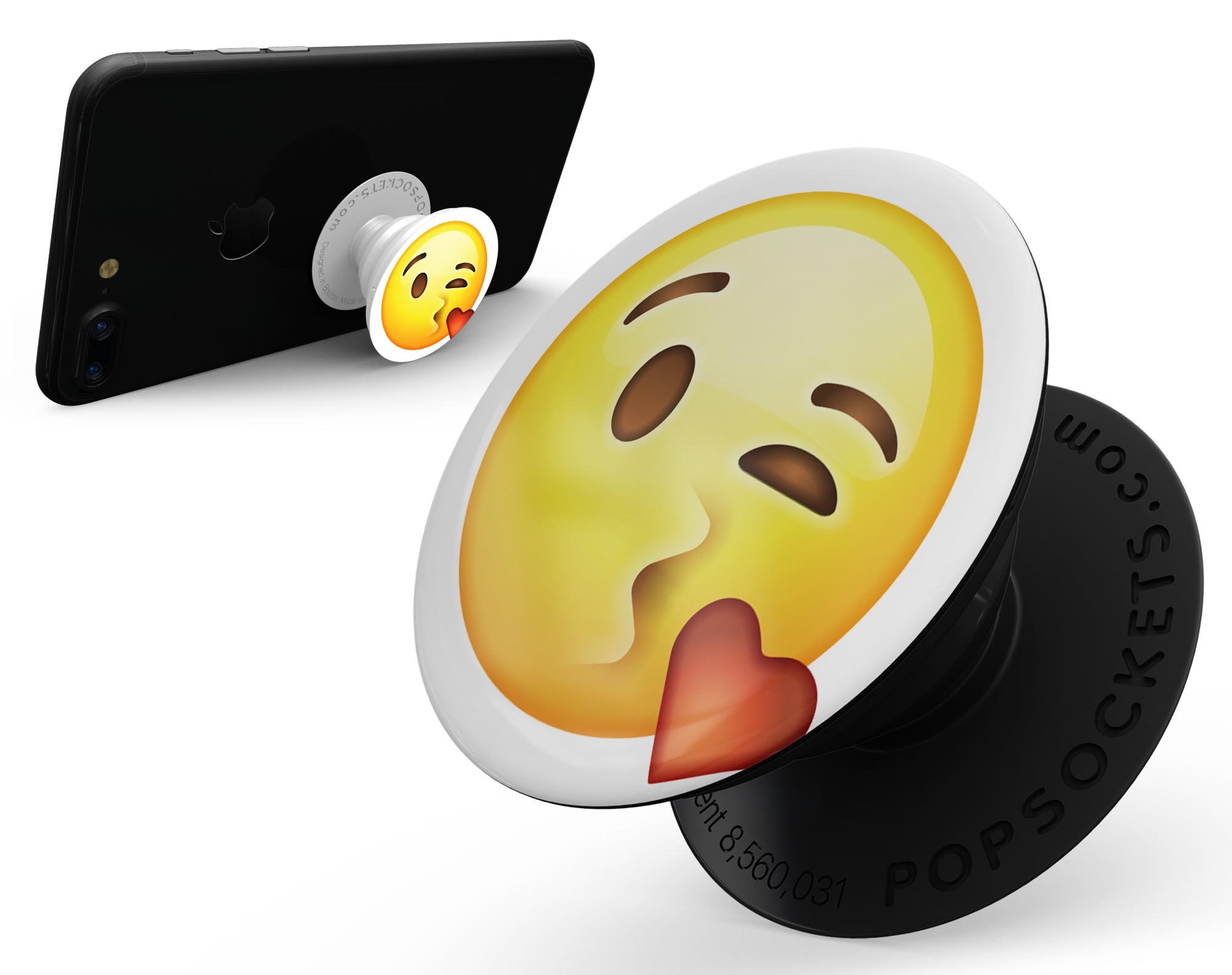 Blowing Kisses Emoticon Emoji Skin Kit for PopSockets, featuring a vibrant design on premium vinyl.