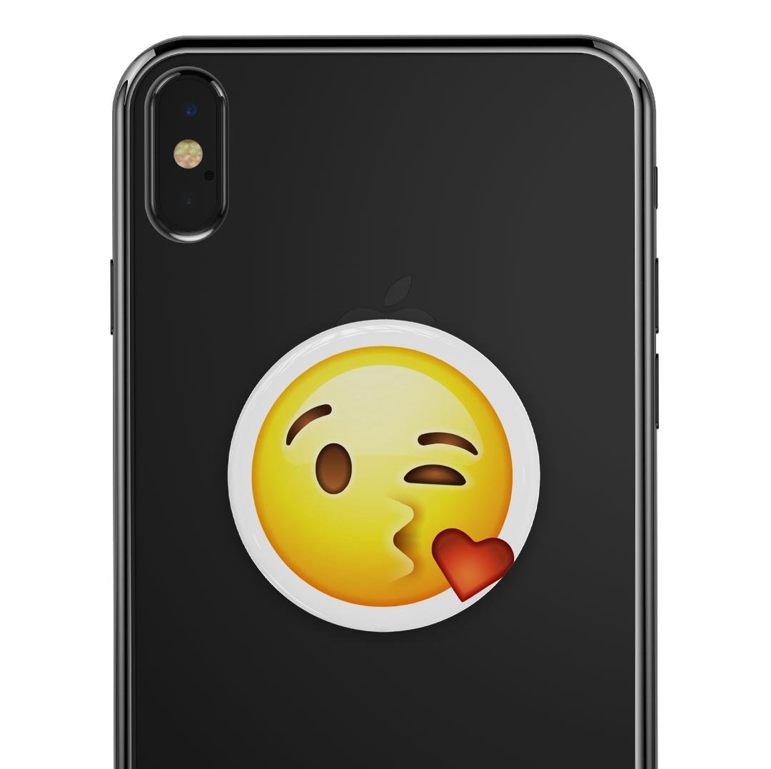 Blowing Kisses Emoticon Emoji Skin Kit for PopSockets, featuring a vibrant design on premium vinyl.