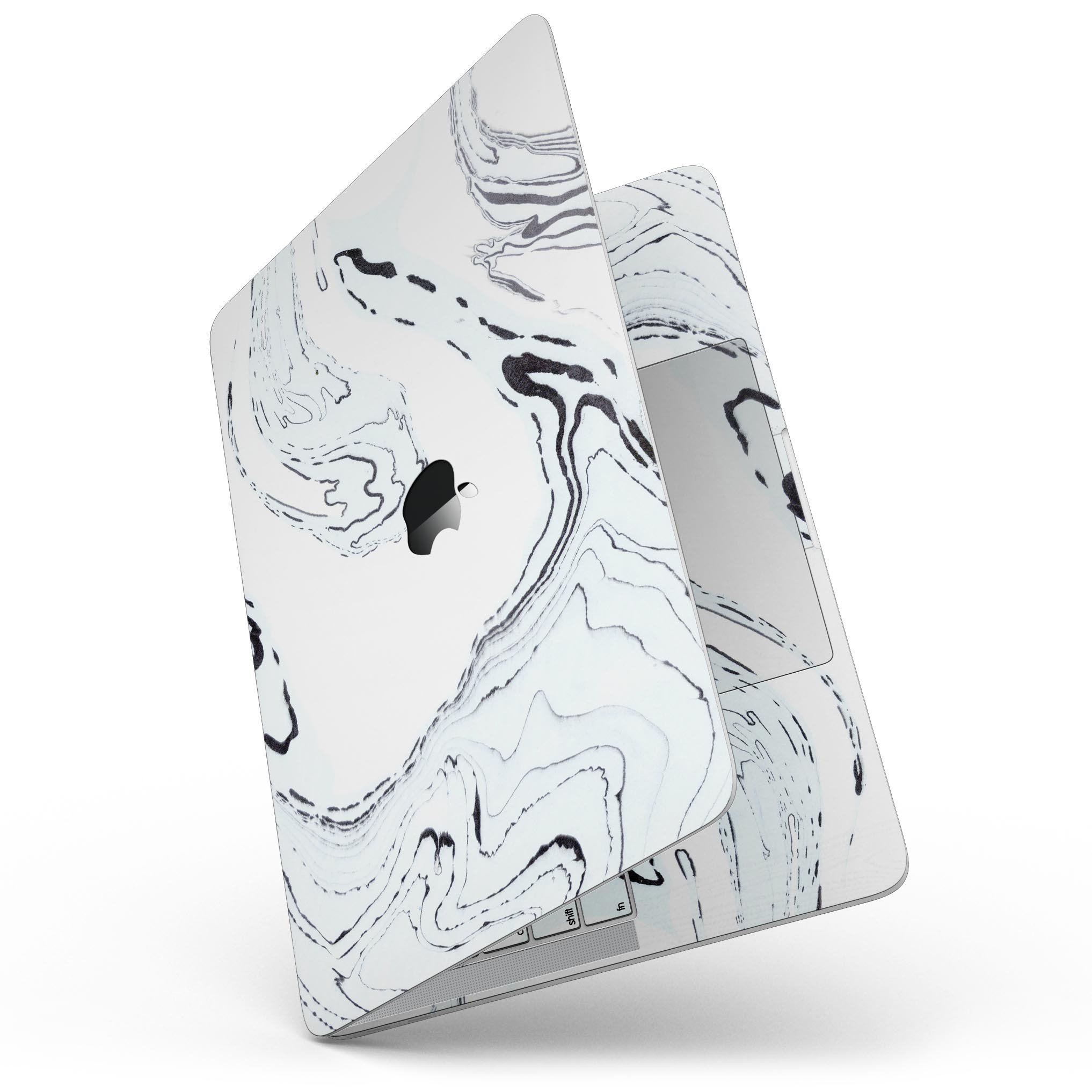 Blue 19 Textured Marble skin applied to a MacBook Pro with Touch Bar, showcasing its stylish design and premium finish.