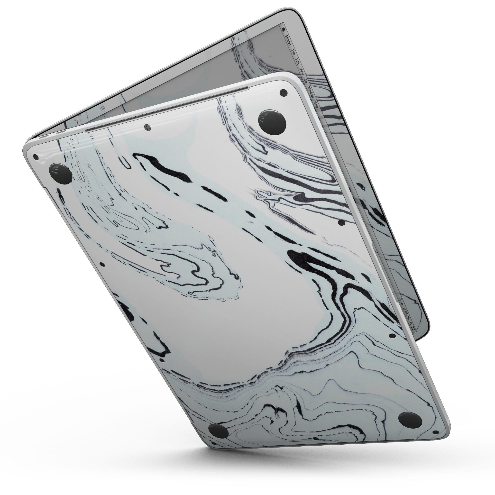 Blue 19 Textured Marble skin applied to a MacBook Pro with Touch Bar, showcasing its stylish design and premium finish.