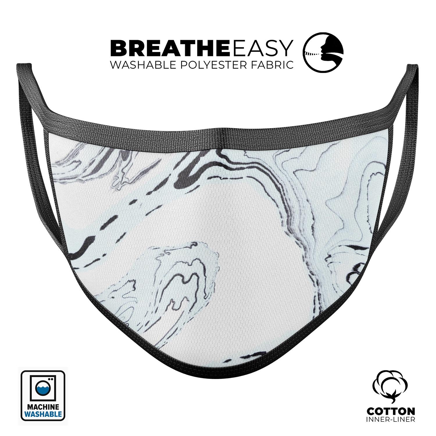Blue 19 Textured Marble mouth cover, featuring a stylish design and adjustable ear loops for a comfortable fit.