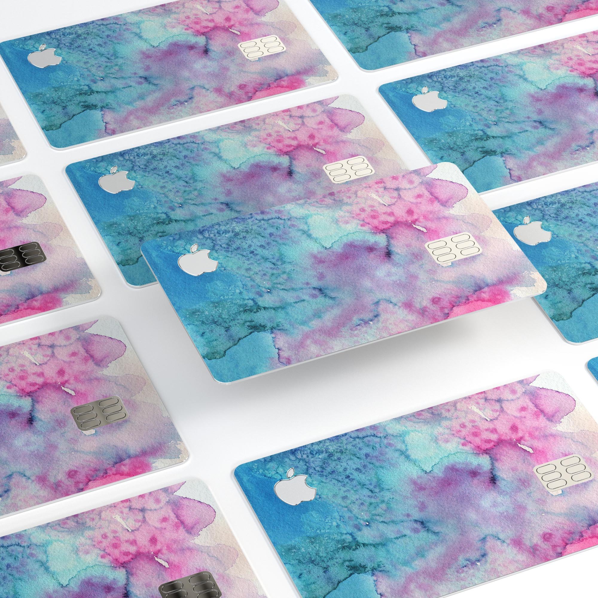 Blue 2 Absorbed Watercolor Texture decal skin for Apple Card, showcasing vibrant colors and premium vinyl material.
