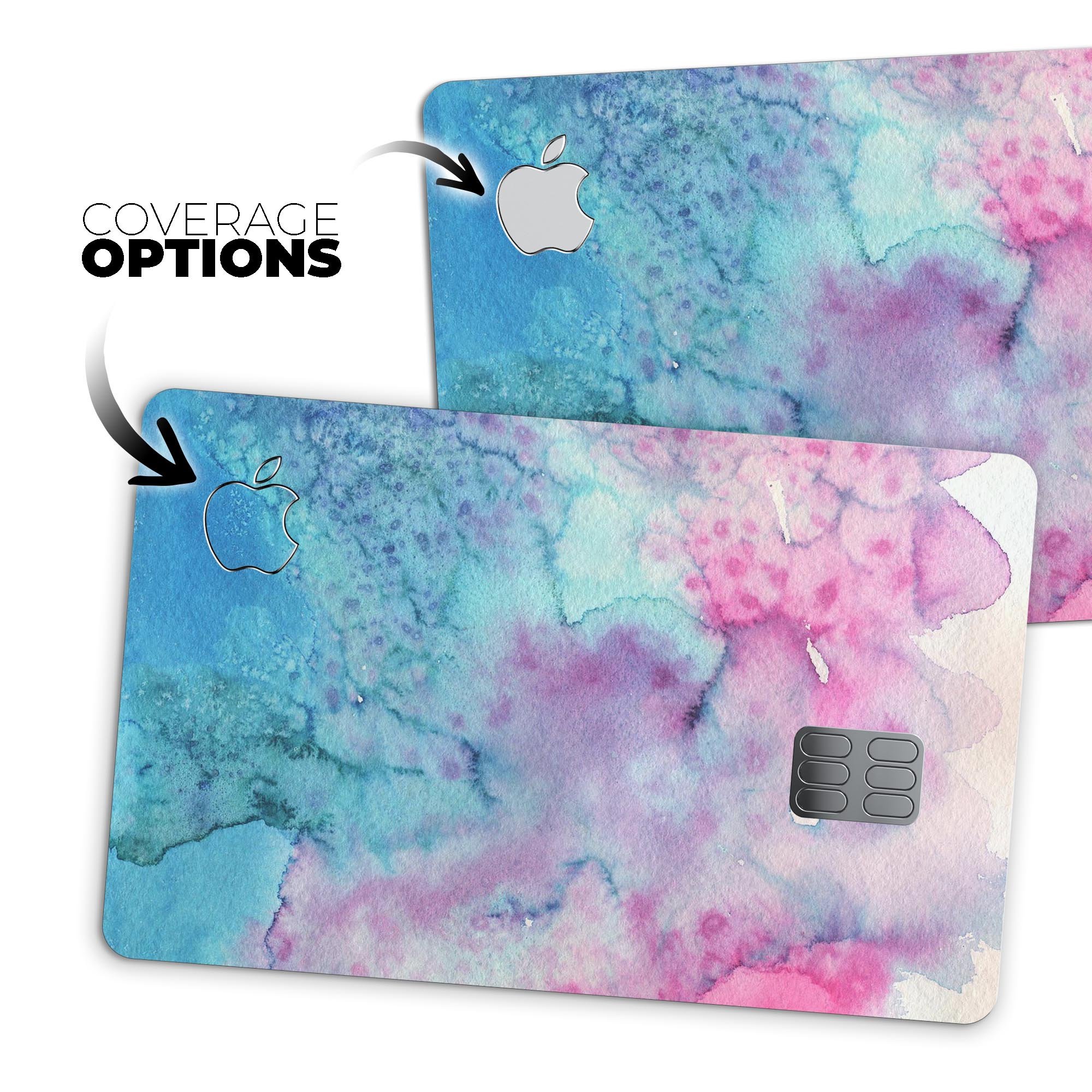 Blue 2 Absorbed Watercolor Texture decal skin for Apple Card, showcasing vibrant colors and premium vinyl material.