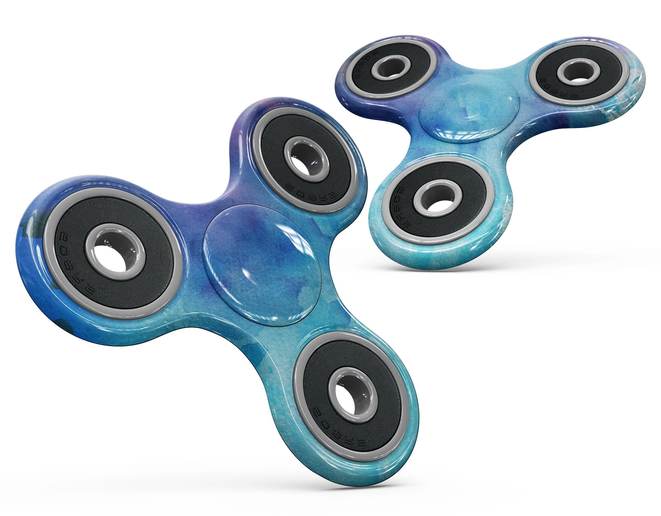 Blue 34222 fidget spinner skin featuring absorbed watercolor texture, showcasing vibrant colors and a unique design.