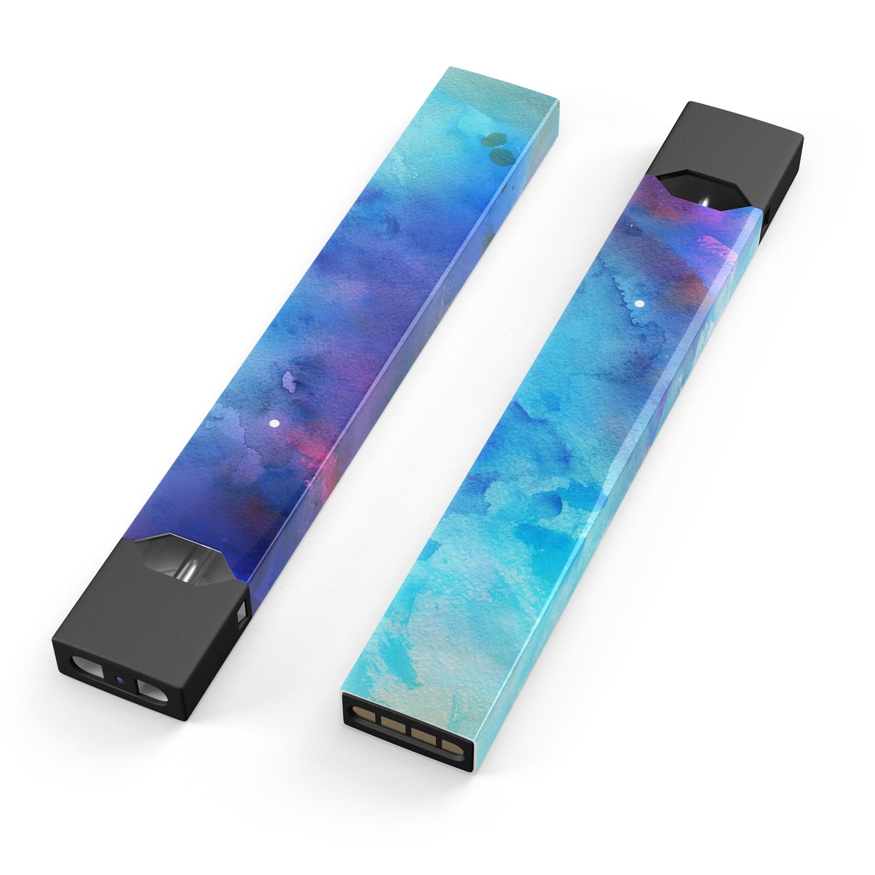 Blue 34222 Absorbed Watercolor Texture decal for JUUL vaping device, showcasing vibrant colors and premium finish.