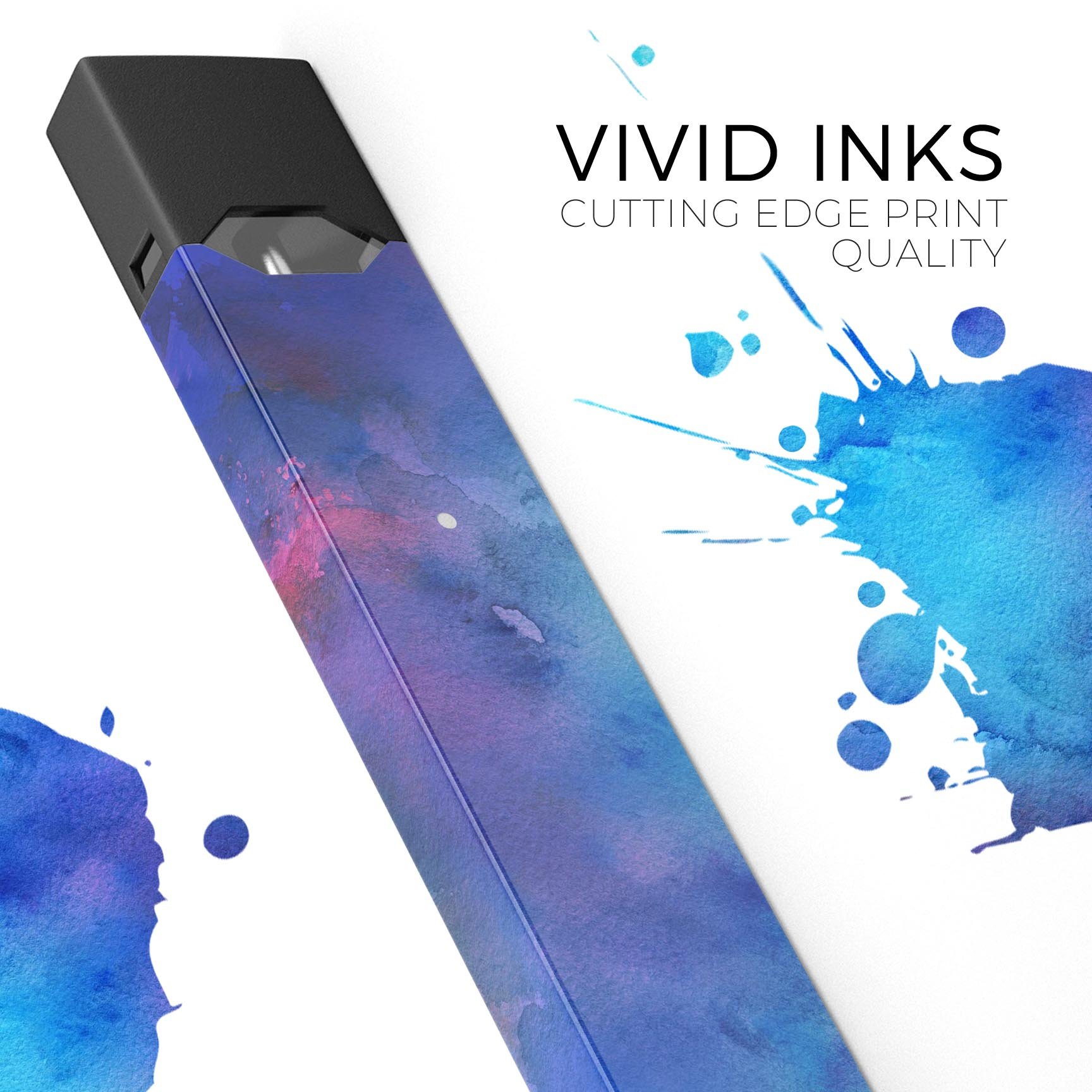 Blue 34222 Absorbed Watercolor Texture decal for JUUL vaping device, showcasing vibrant colors and premium finish.