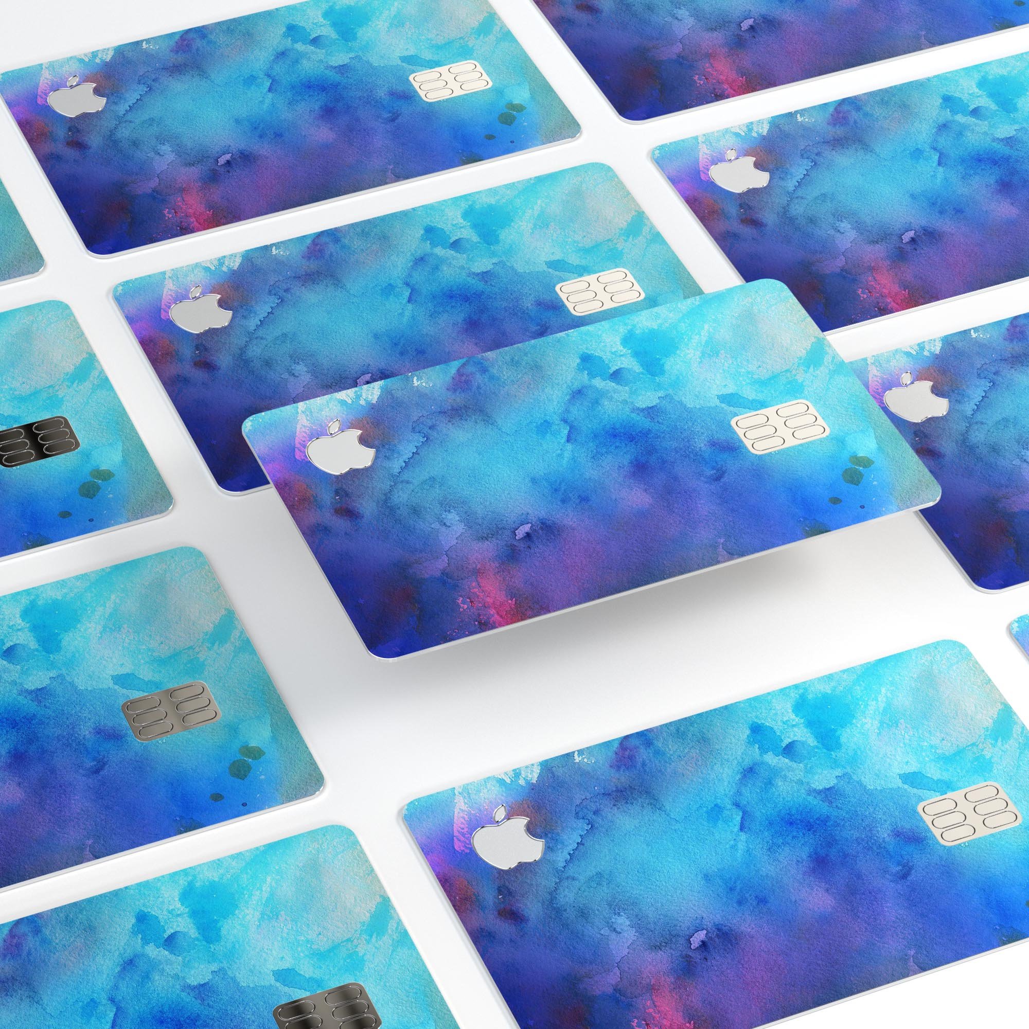 Blue 34222 Absorbed Watercolor Texture decal for Apple Card, showcasing a vibrant watercolor design with a premium finish.