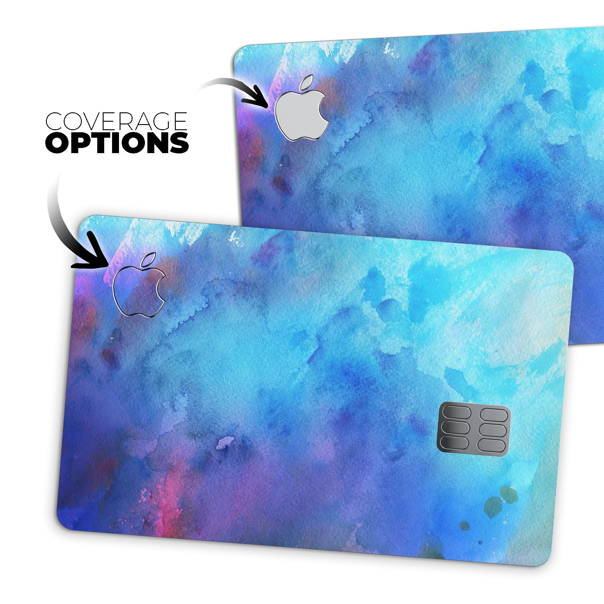 Blue 34222 Absorbed Watercolor Texture decal for Apple Card, showcasing a vibrant watercolor design with a premium finish.