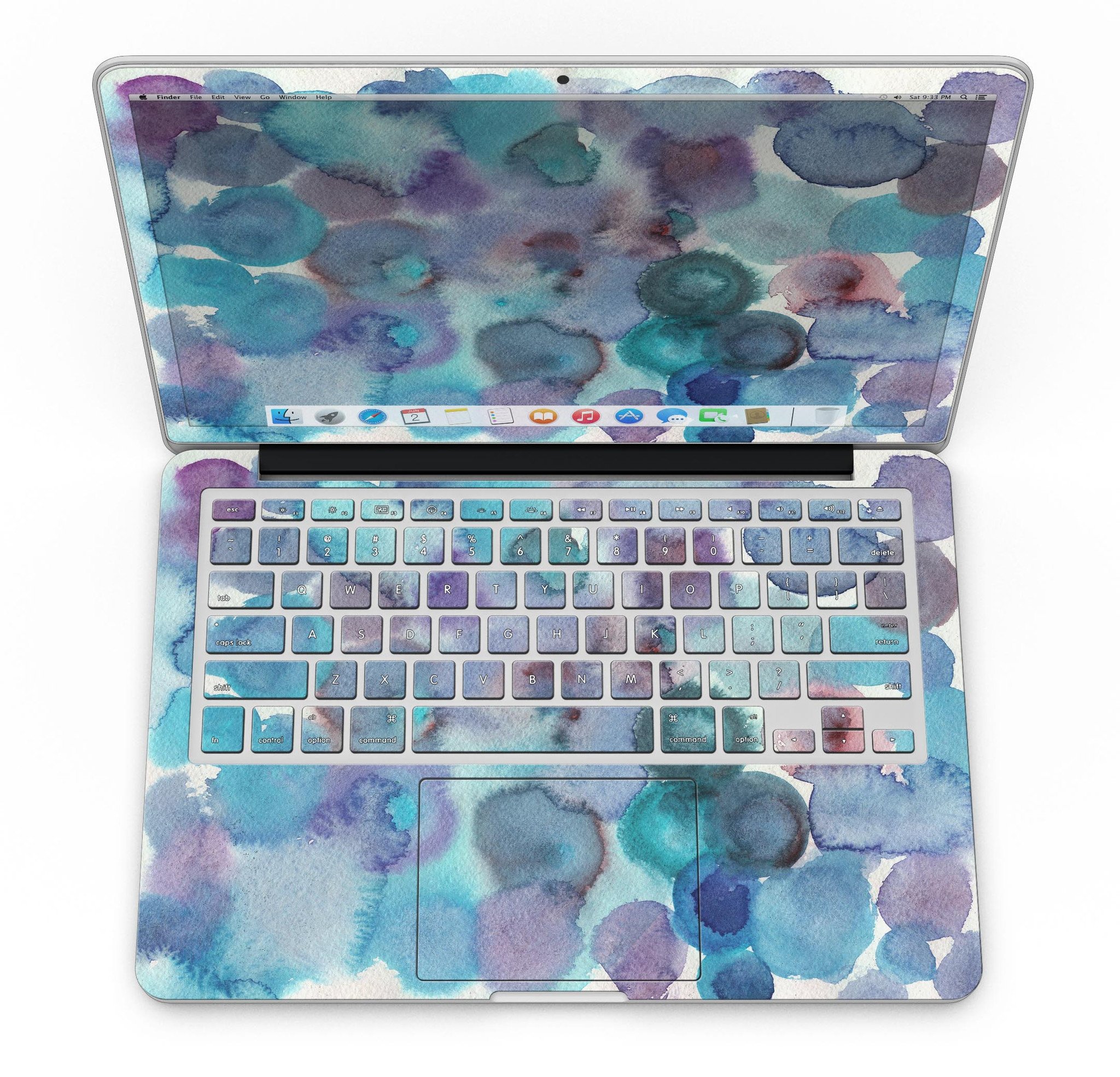 Blue 62 Absorbed Watercolor Texture skin for MacBook Pro with Retina Display, showcasing vibrant colors and artistic design.