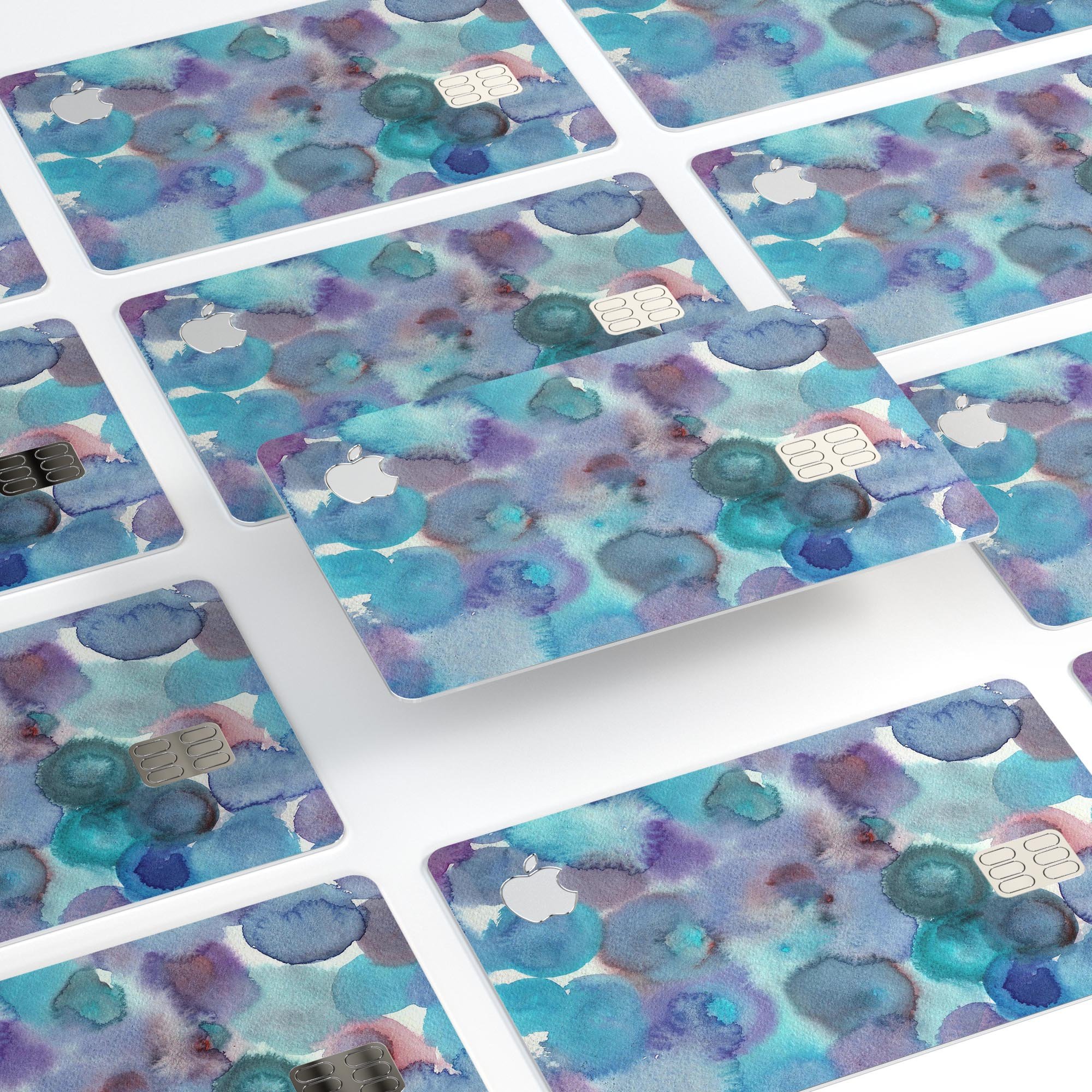 Blue 62 Absorbed Watercolor Texture decal on an Apple Card, showcasing vibrant colors and premium design.