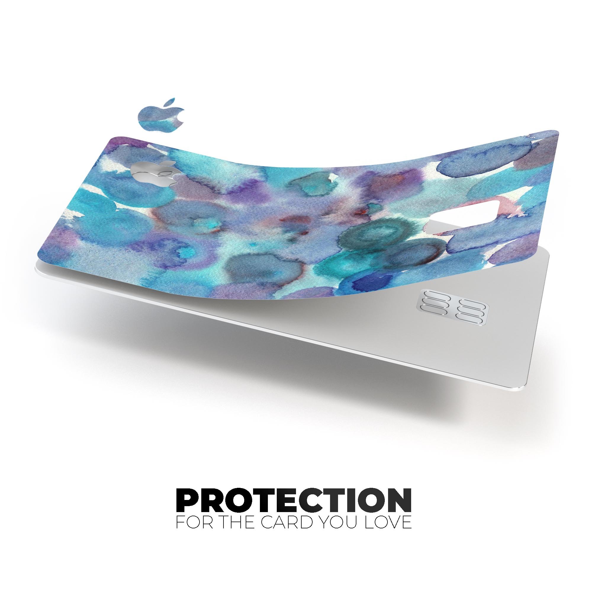 Blue 62 Absorbed Watercolor Texture decal on an Apple Card, showcasing vibrant colors and premium design.