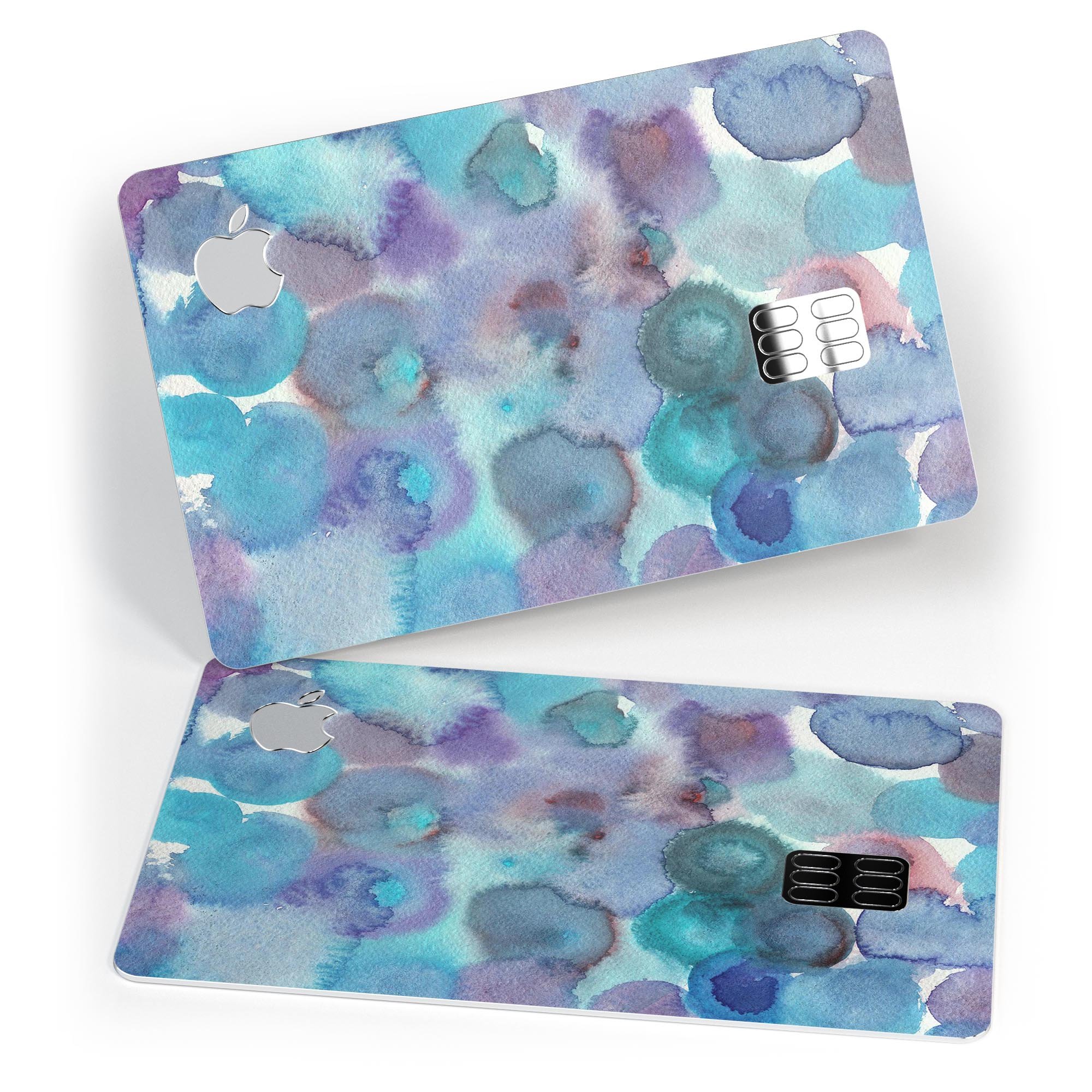 Blue 62 Absorbed Watercolor Texture decal on an Apple Card, showcasing vibrant colors and premium design.