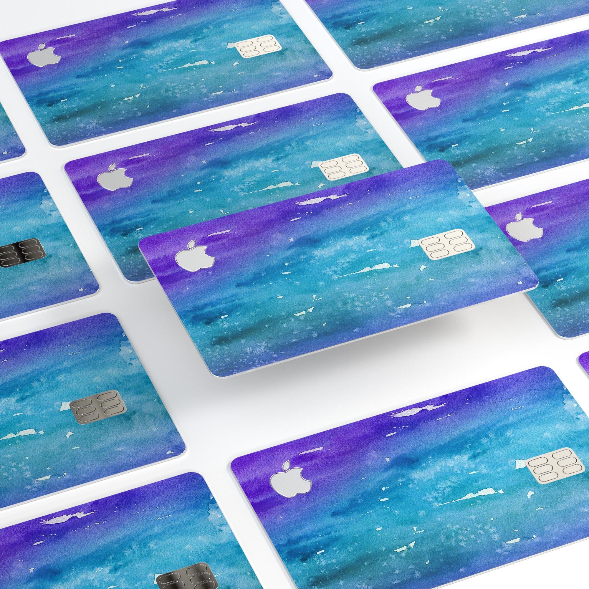 Blue 823 Absorbed Watercolor Texture decal on an Apple Card, showcasing its vibrant design and premium finish.