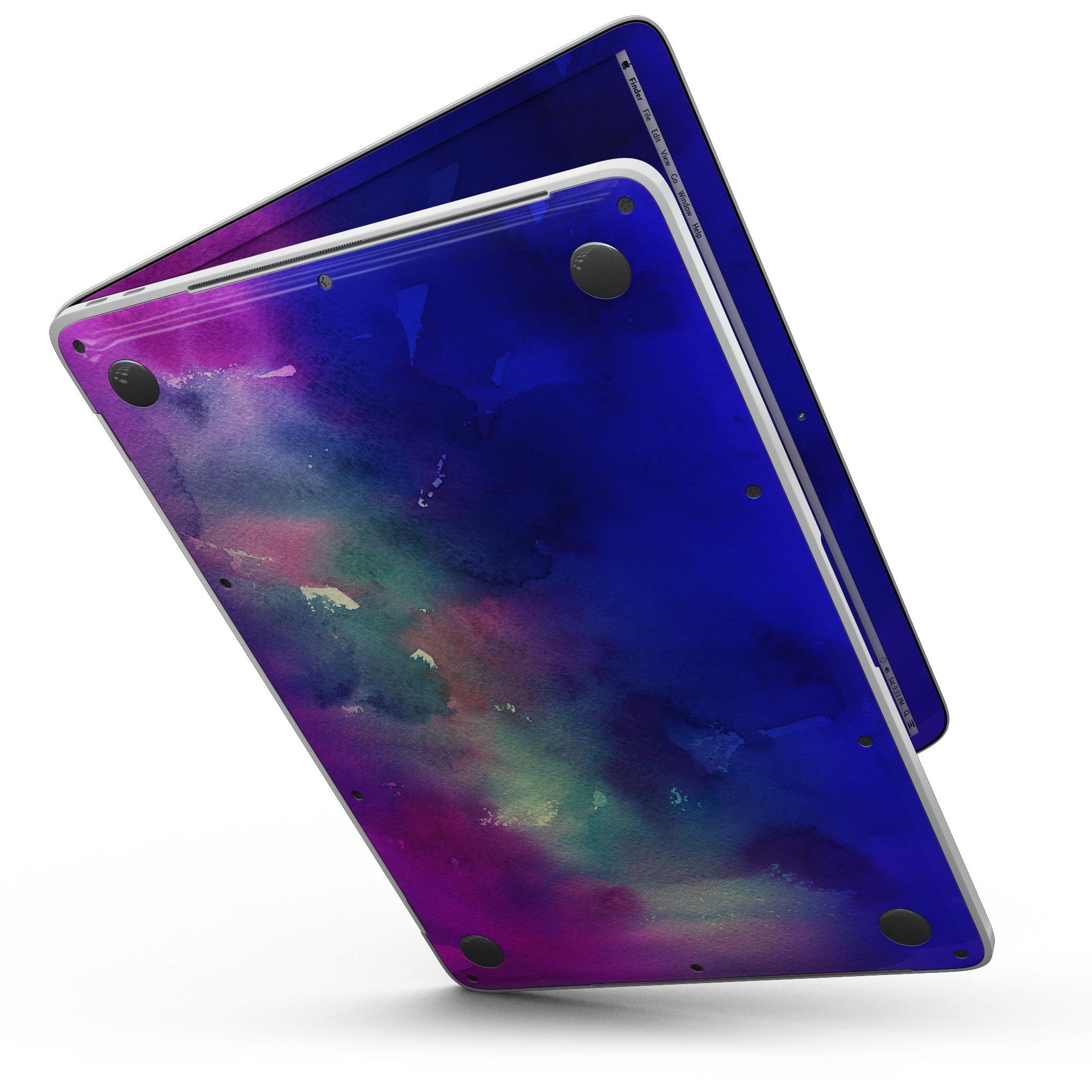 Blue 97 Absorbed Watercolor Texture skin for 13" MacBook Pro without Touch Bar, showcasing vibrant colors and artistic design.