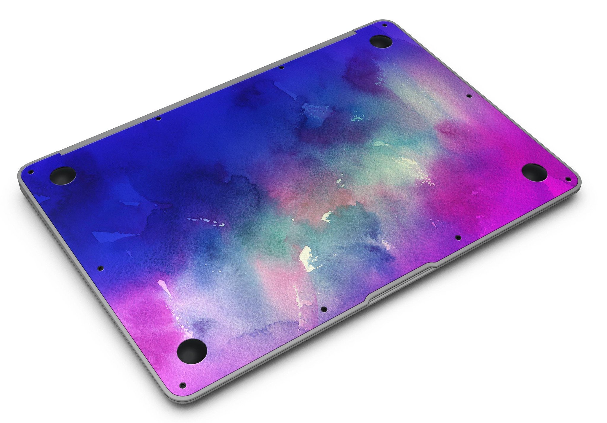 Blue 97 Absorbed Watercolor Texture skin applied to a MacBook Air, showcasing vibrant colors and smooth finish.